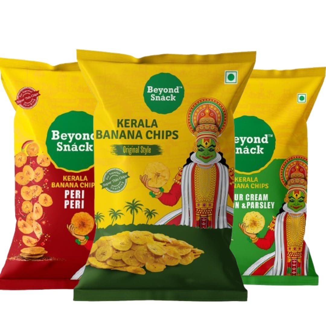 Beyond Snáck Kerala Banana Chips | 3 Pack Combo, 600g| Pack of 2 | Original Style, Peri Peri, Sour Cream Onion & Parsley (3X100g)