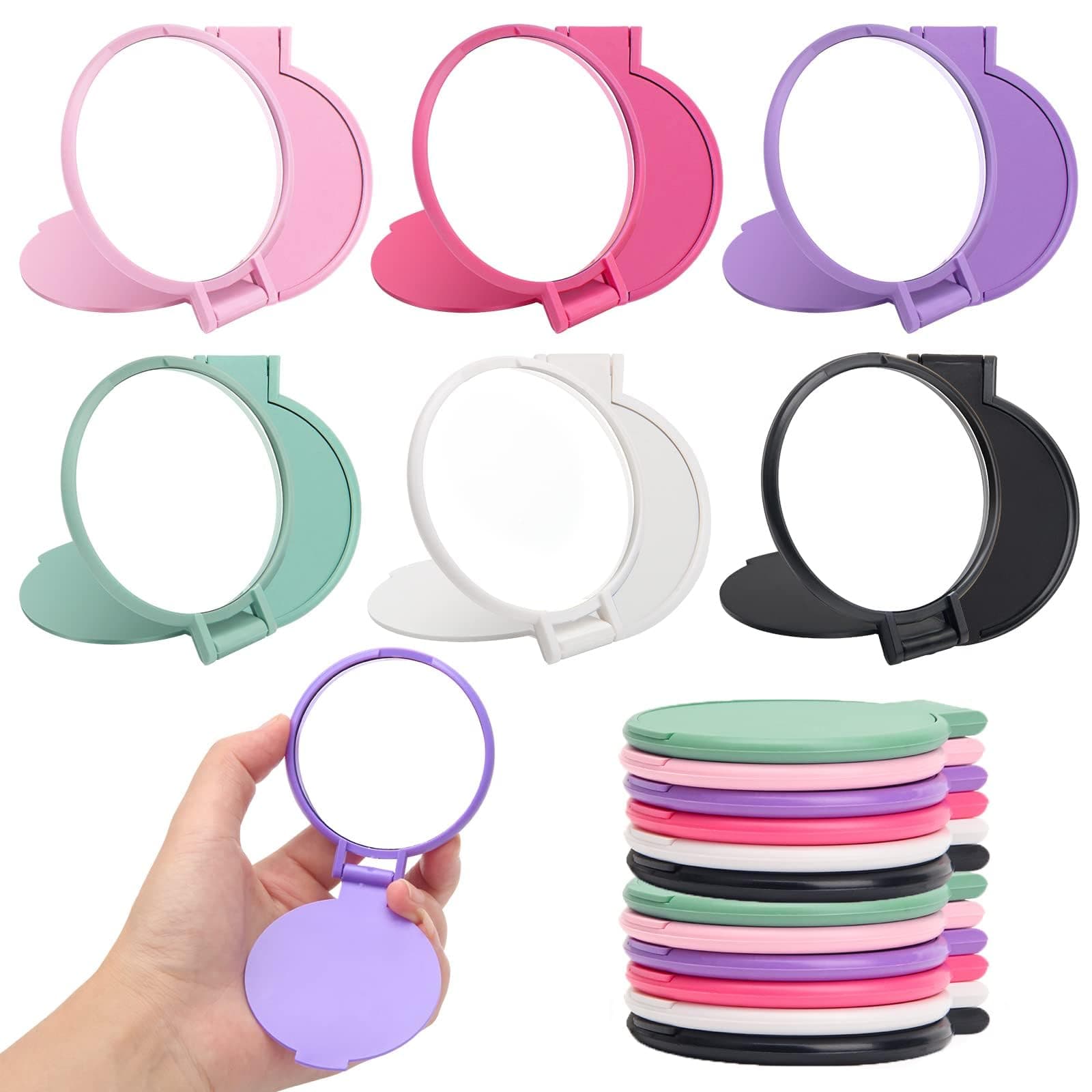 Windspeed 18 Pcs Mini Folding Round Compact Travel Makeup Mirror, 2.4 Inch, Pink, Purple, Rose Red, White, Black, Green