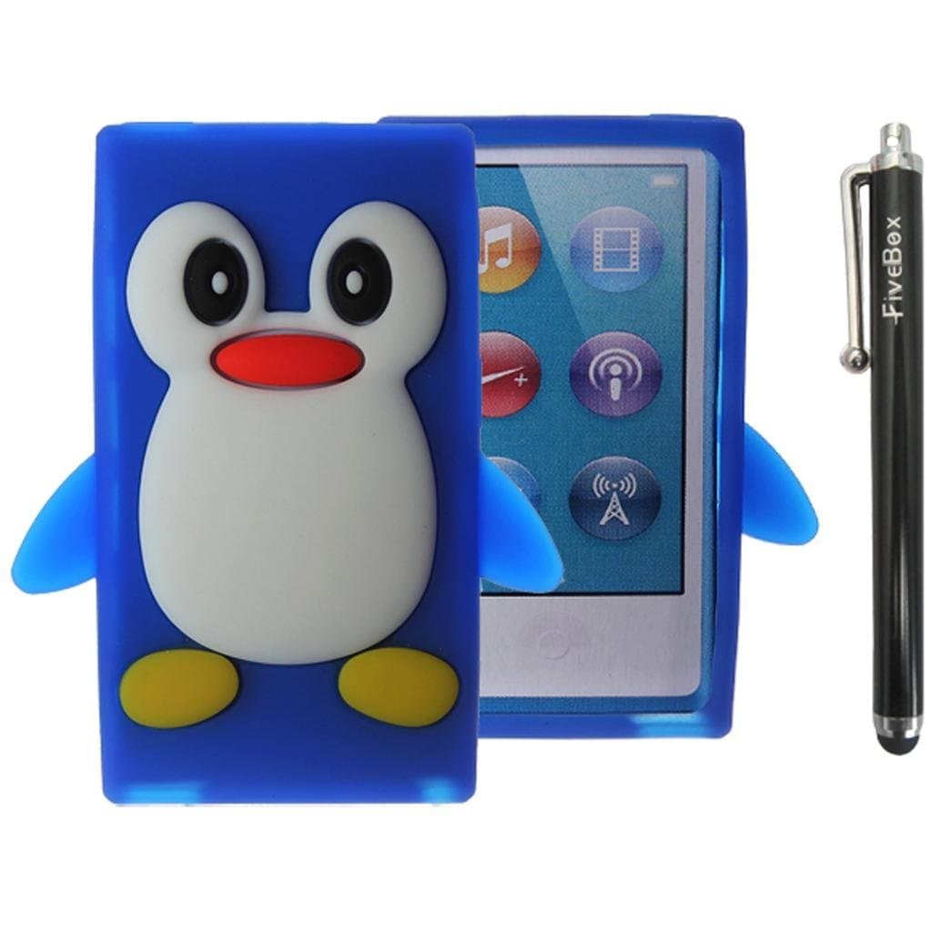 FiveBox 3d Penguin Soft Silicone Rubber Skin Case Cover for Apple iPod Nano 7th Generation 7G 16GB (Blue)