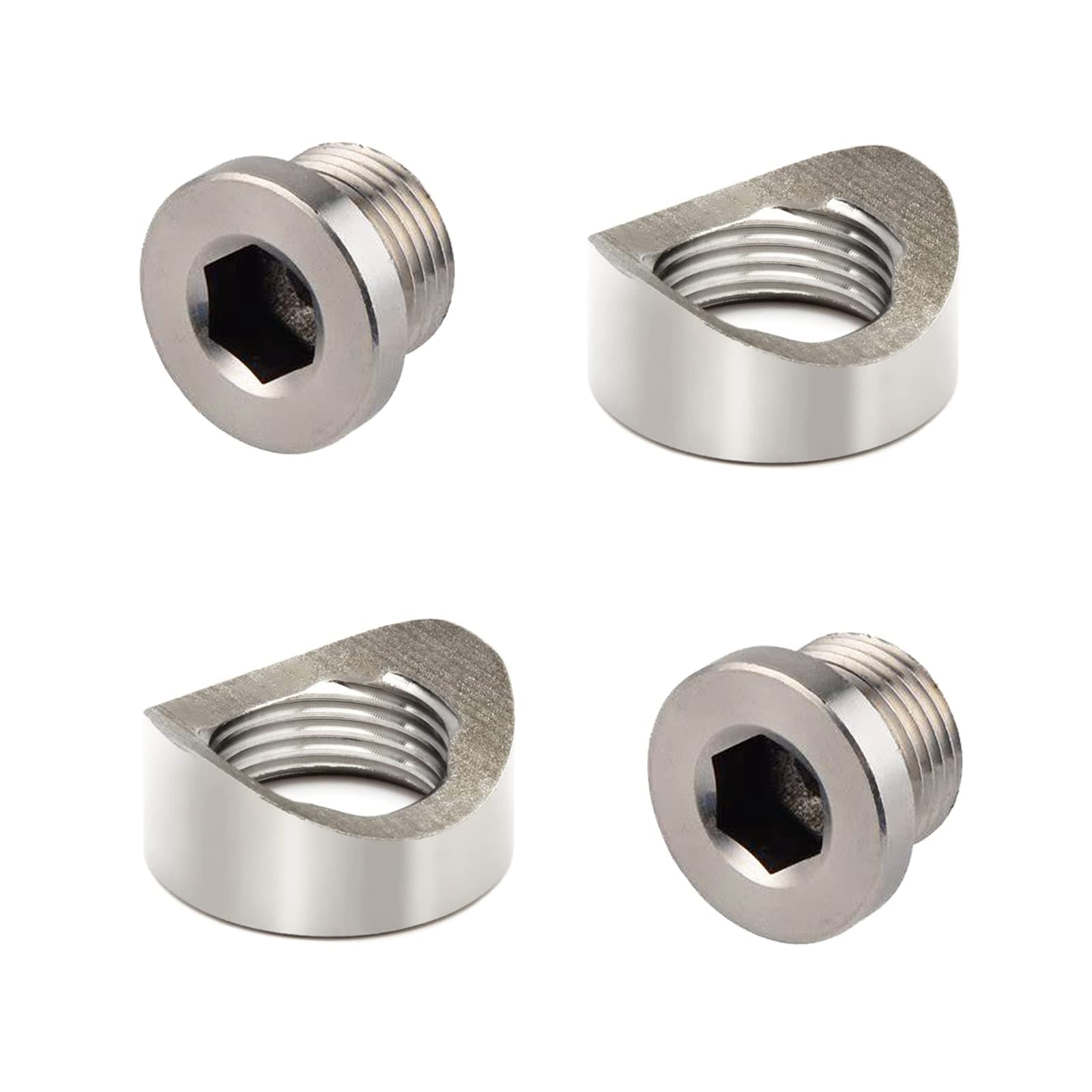O2 Sensor Bung, Stainless Steel Oxygen Sensor Mounting Bungs and Plugs, M18 X 1.5 Thread Notched Style Oxygen Sensor Fitting Bungs, Suitable for 1.5-2 inch Pipe- 2 Bungs/2 Plugs