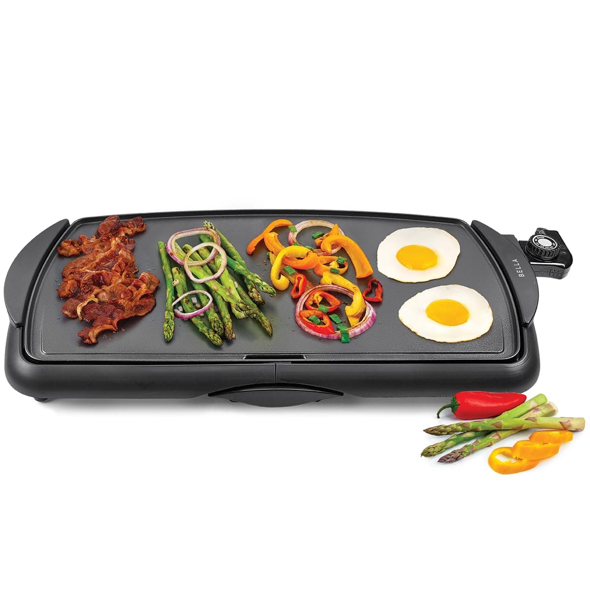 Electric Non-Stick Griddle, Make 10 Eggs At Once, Healthy-Eco Non-stick Coating, Hassle-Free Clean Up, Large Submersible Cooking Surface, 10.5" x 20", Black