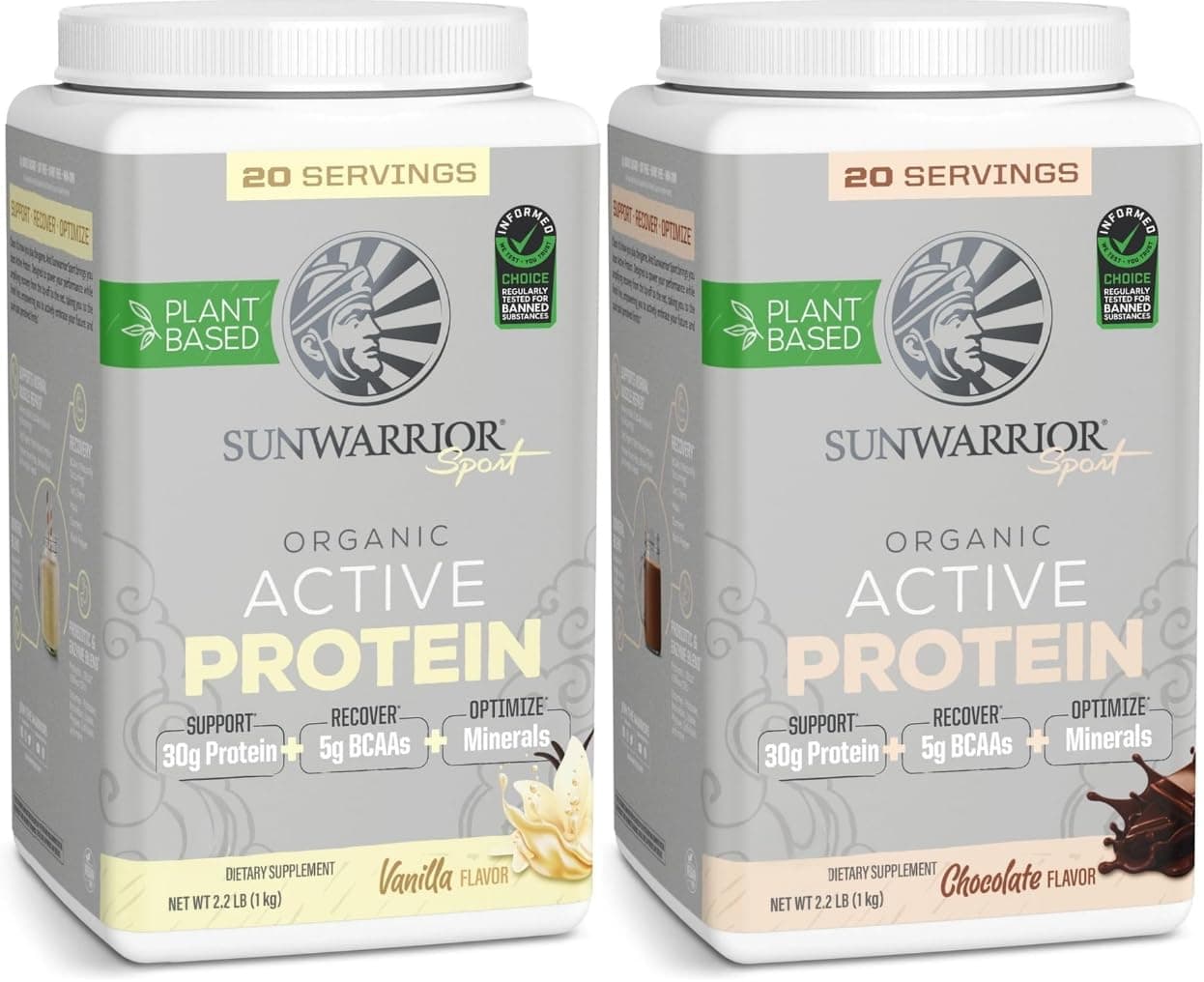 Chocolate & Vanilla Active Organic Protein Powder Set | Bundle & Save | Vegan Protein Powder | Non-GMO Soy Dairy & Gluten Free (20 Servings Vanilla, 20 Servings Chocolate)