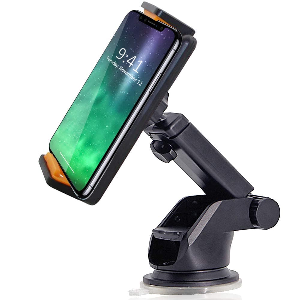 CRage Mobile Phone Holder for Car Windscreen Dashboard Desk Universal, In Car Tablet Mount Stand, Extendable Long Arm Sticky Gel Suction Cup, Fits Devices with Width 4.0 -6.1 Inches, Black