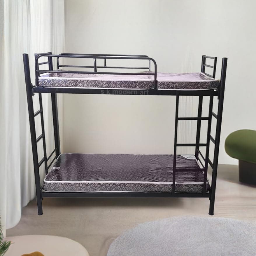 Metal Bunk Bed Without Storage Without Mattress (2.5 x 6 Feet, Black Powder Coated)