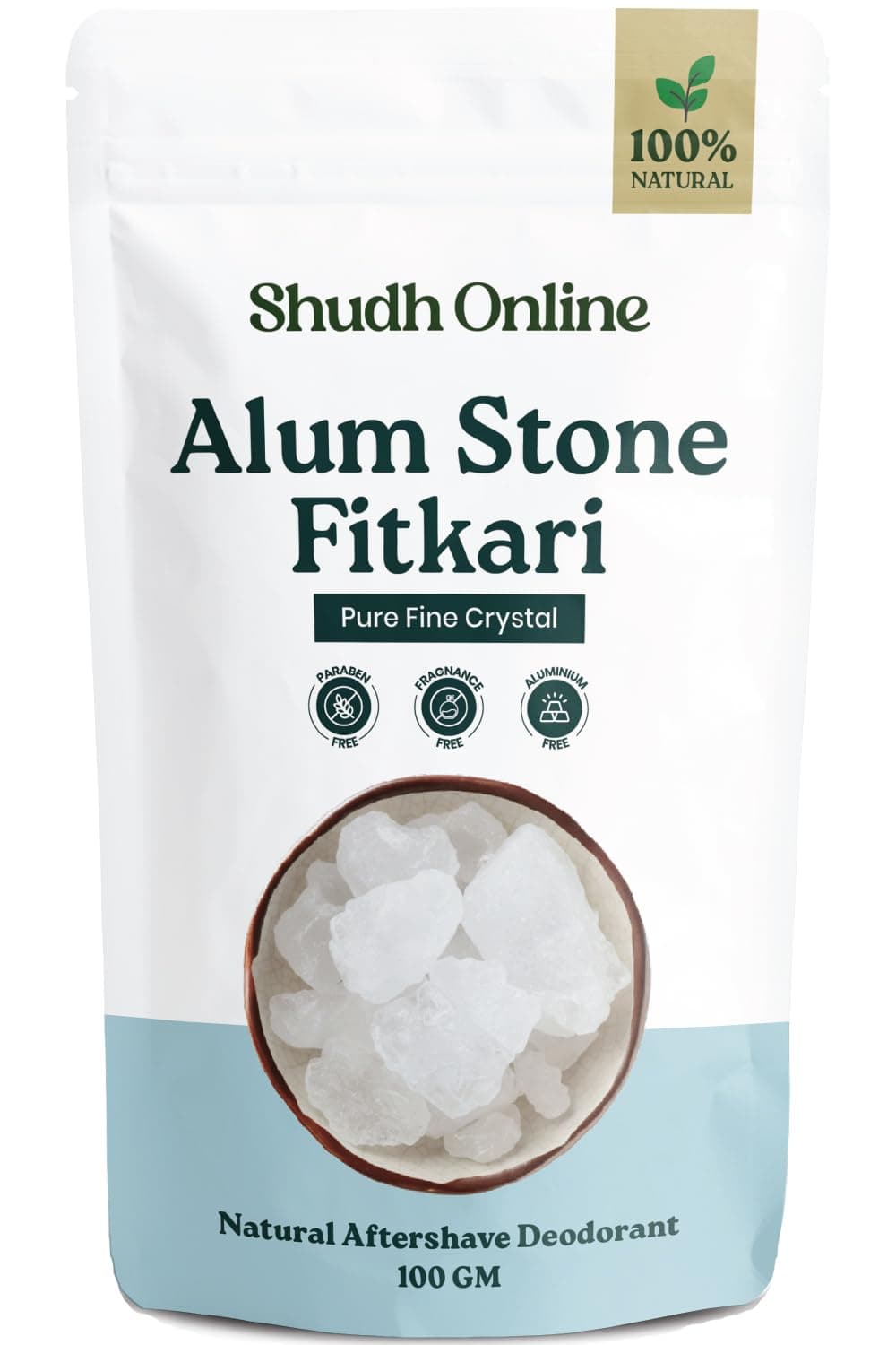 Alum Stone for Face (3.5 oz - 0.2 lb) Piedra de Alumbre para Lavado Intimo - Natural Fitkari Stone for Shaving - Phitkari Alum Crystal Rocks | Potassium Alum (100g)