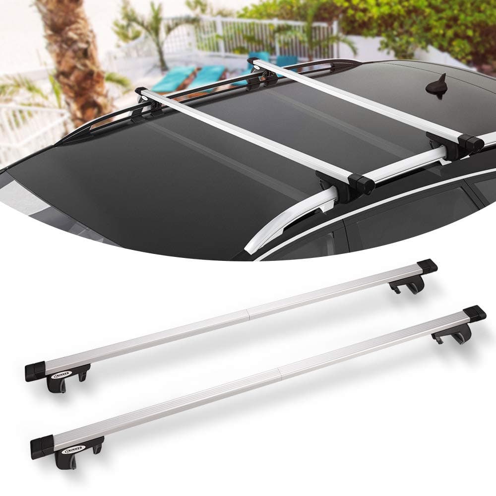 BUNKER INDUST 58" Car Rooftop Cross Bars, Universal Side Rail Mounted Adjustable Aluminum Roof Rack Crossbars with Keyed Locking Mechanism for Vehicles-Carry Your Kayak, Cargo Basket, Roof Bag Safely