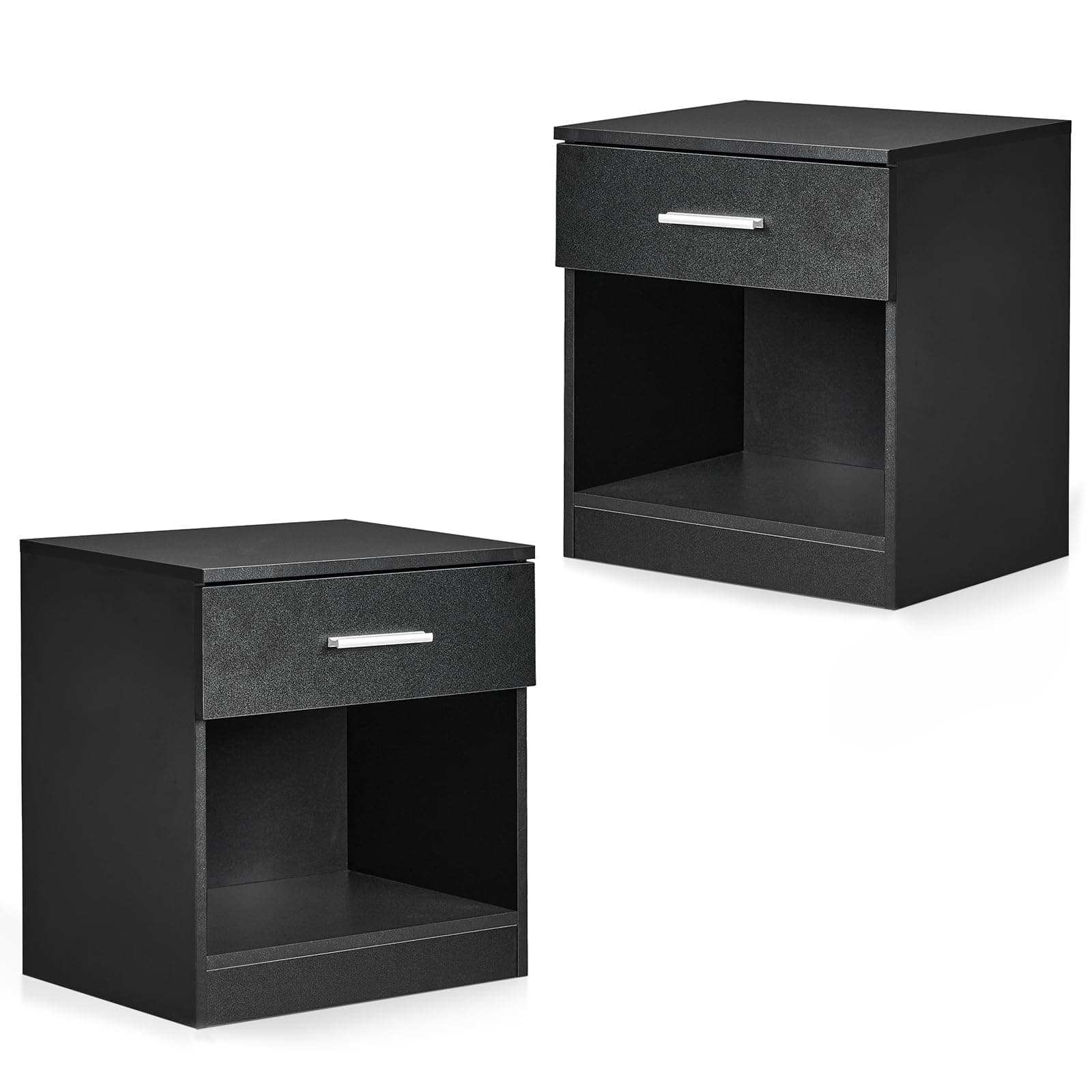 Karl home Set of 2 Modern Bedside Table with 1 Drawer & Open Shelf, Black Nig...