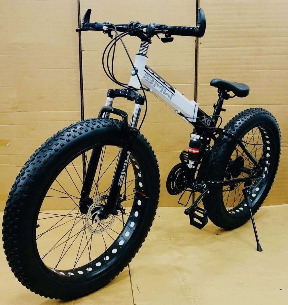 Unisex Tech Bmw Foldable Gear Cycle With 21 Speed Gear | Fat Tyre Folding Mountain Bike With Double Disc Break, 24 Inch, Black, Dual