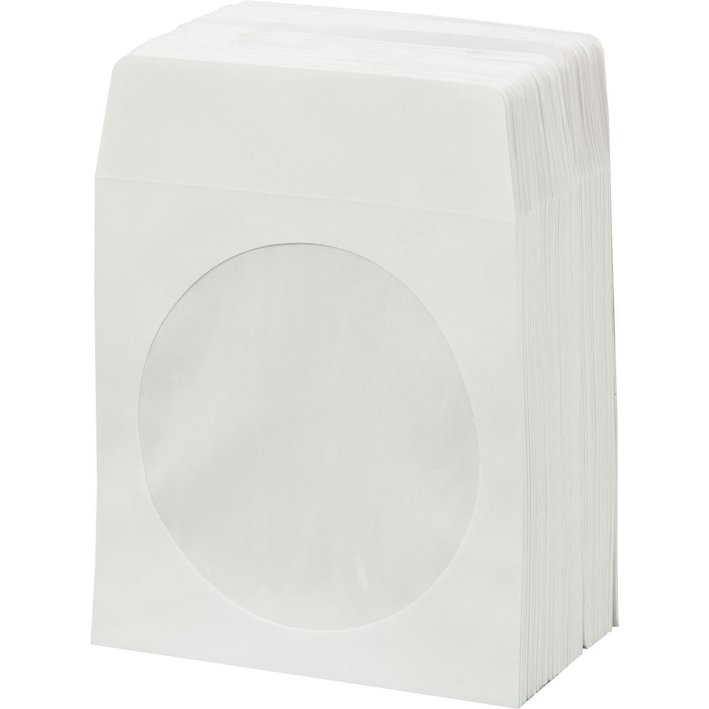 White Cd/DVD Paper Media Sleeves Envelopes with Flap and Clear Window (Pack of 100)