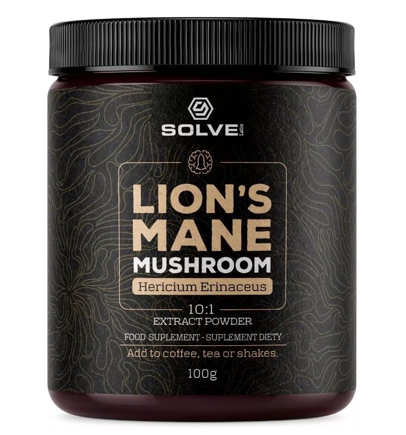 Solve Labs® ● Lion's Mane Powder ● 10:1 Extract ● 100% Fruit Bodies ● 45% Beta-D-Glucans ● No Fillers or Additives ● 100g ● 15g per Dose ● 3 Months Supply