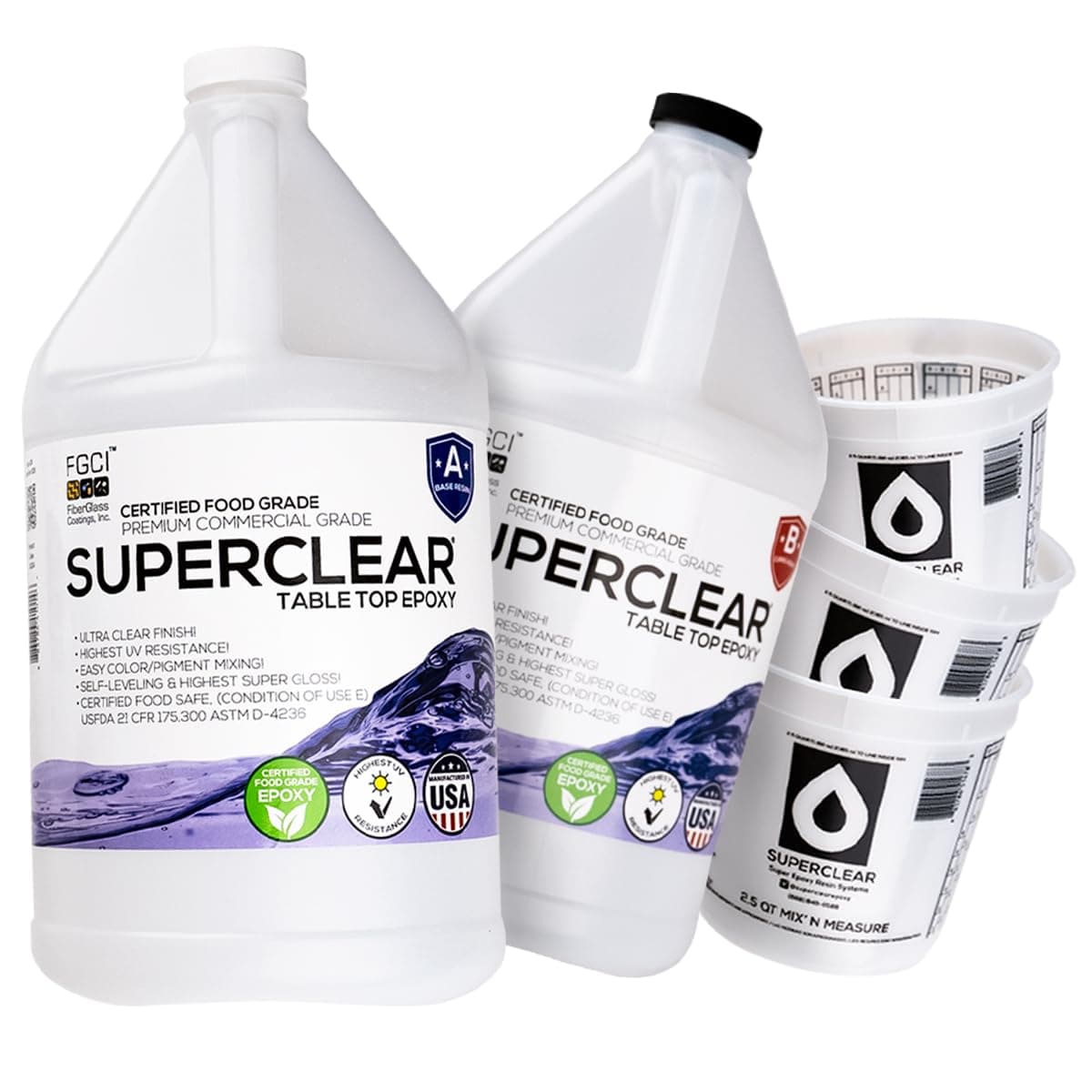 Table Top Epoxy Resin Superclear 2 Gallon | 256 oz Cup Kit, Anti-Yellow Highest UV Impact Resistance, Food Grade Safe, Ultra Crystal Clear Gloss, Bubble Free, Bar & Surface Coat, Tumblers, Wood, DIY