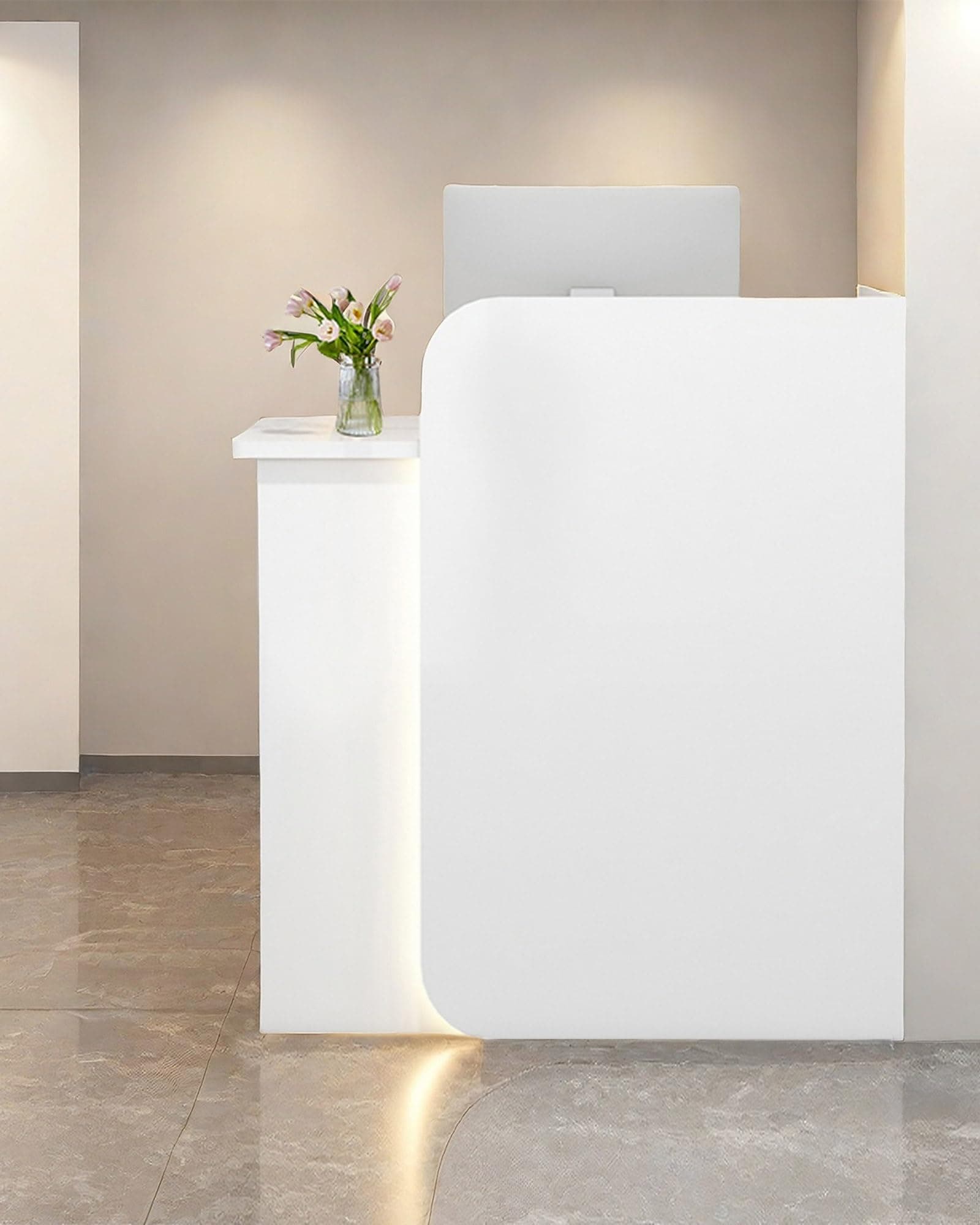 Reception Desk Office Checkout Counter, Modern Front Desk Reception Counter Desk with Lockable Drawer Simple Retail Counter for Retail, Lobby, Beauty Salon Clothing Store(White,47" Lx18 Wx39 H)