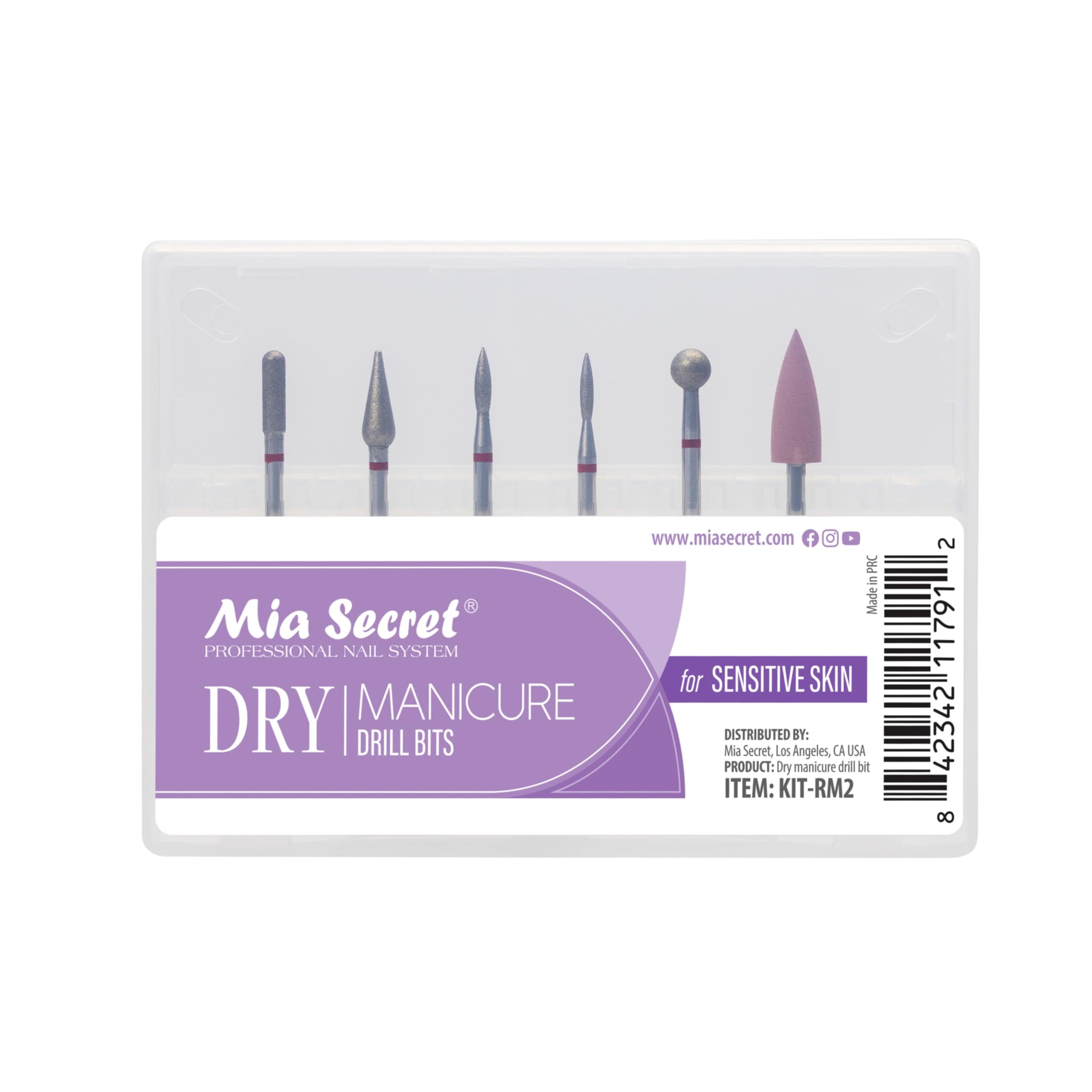 6 pcs Dry Manicure Drill Bits Set, Mia Secret DIY home and Salon nail bits for Sensitive Skin MADE IN USA