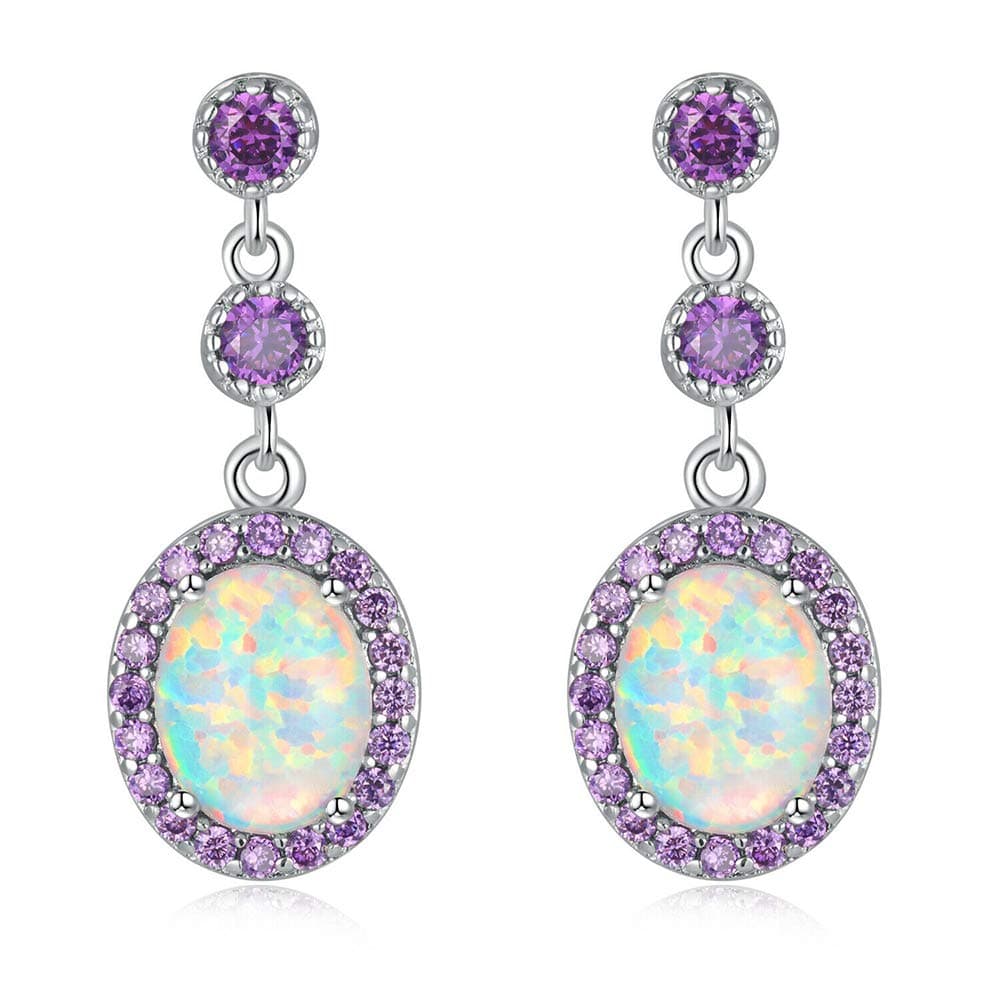 CiNilyFire Opal Amethyst Dangle Drop Earrings 18K White Gold/Rose Gold Plated Opal Jewelry for Women Gemstone Stud Earrings 7/8"
