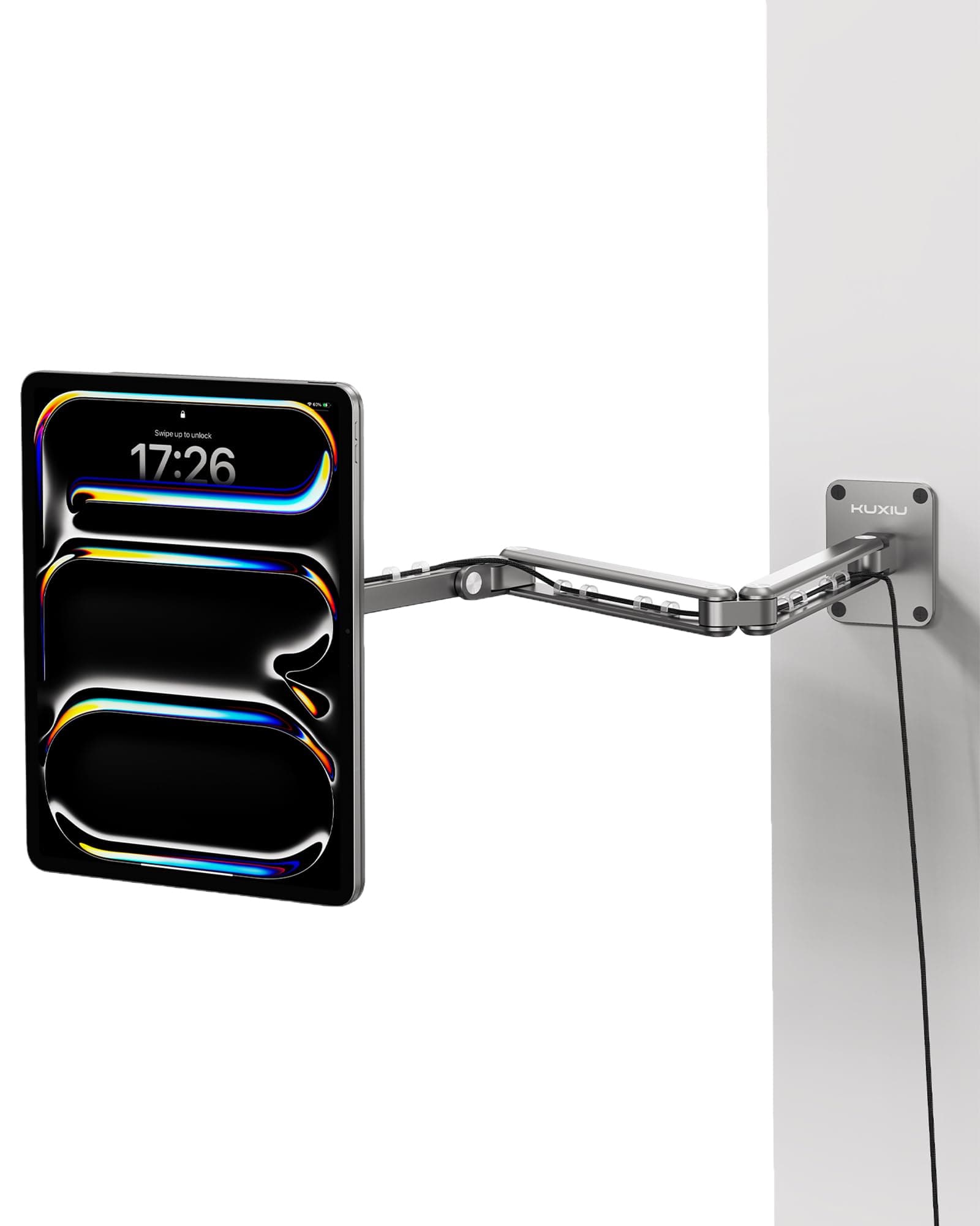 Magnetic Wireless Charging Wall Mount Holder for iPad Pro 11" M4 (2024) Only, Aluminum Alloy 360° Adjustable Tablet Wall Mount Stand with 2M USB C Cable, Three-Section Foldable Magnetic Stand