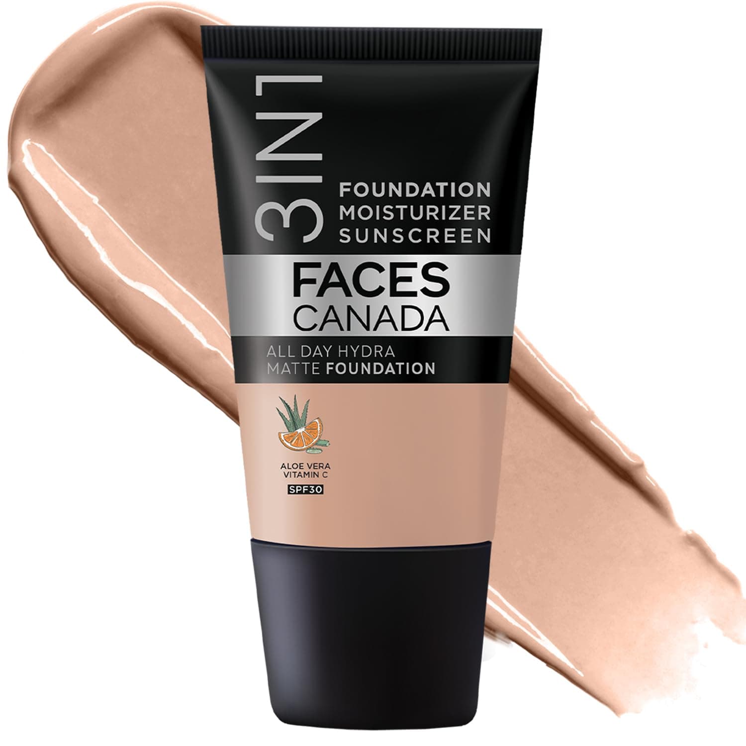 CANADA All Day Hydra Matte Foundation - Mini 3in1 Foundation + Moisturizer + SPF 30 24 HR Aloe Hydration & Vitamin C 10HR Wear Medium to High Buildable Coverage Warm Natural (18 ml)
