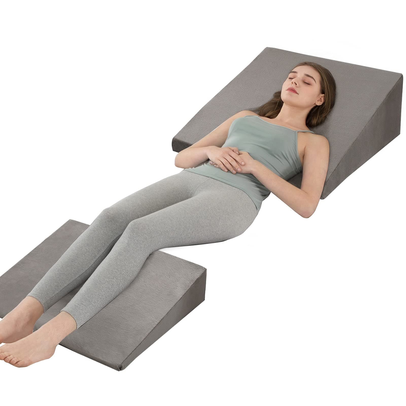 Bed Wedge Pillow – 3 in 1 Adjustable to 4.5, 7.5 & 12 Inches Foam Bed Wedge Pillow Leg Elevation Pillow for Sleeping, Acid Reflux, Anti Snore, Help for Back & Leg Pain,Grey