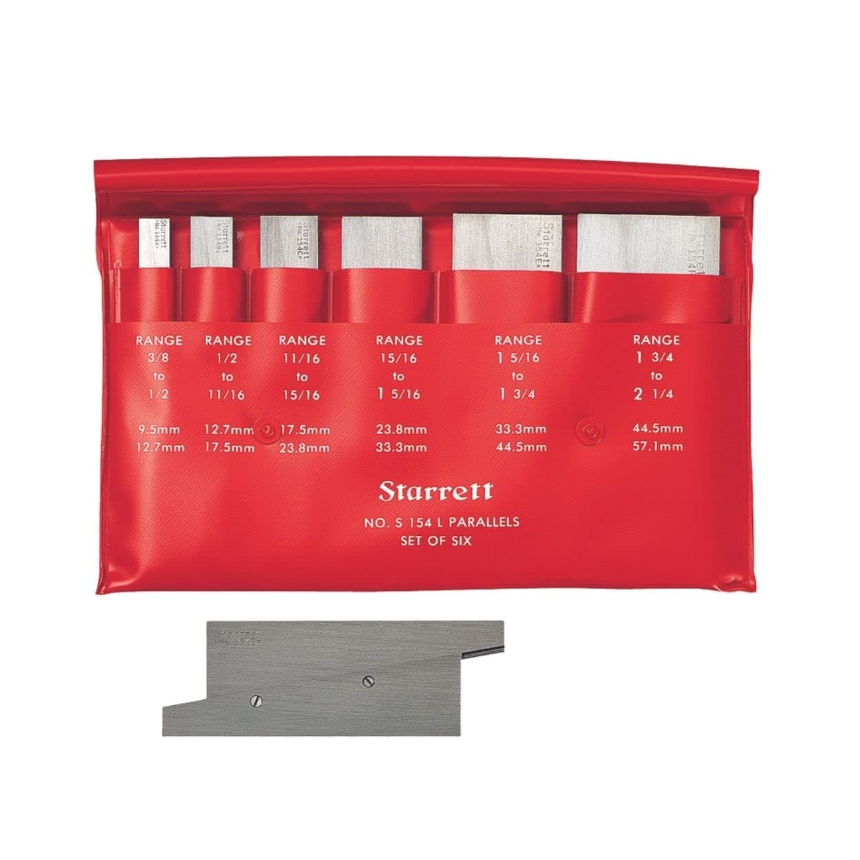 Adjustable Parallel Set for Layout, Gaging and Inspection Work - 1-3/4", 2-1/8", 2-11/16", 3-9/16" Length, 3/8" to 1-5/16" Range, 9/32" Thickness - S154LZ