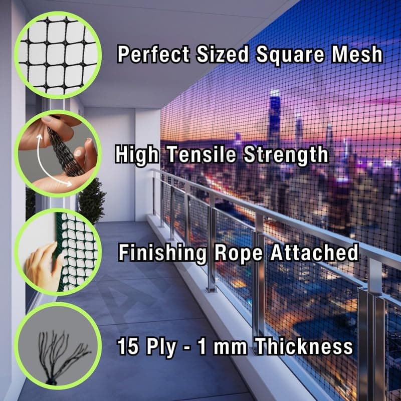 ARMORX Black Anti-Bird Net UV-Stabilized HDPE Multi-Filament Net with Installation Kit & Tying Ropes Attached - Black - 4ftx6ft