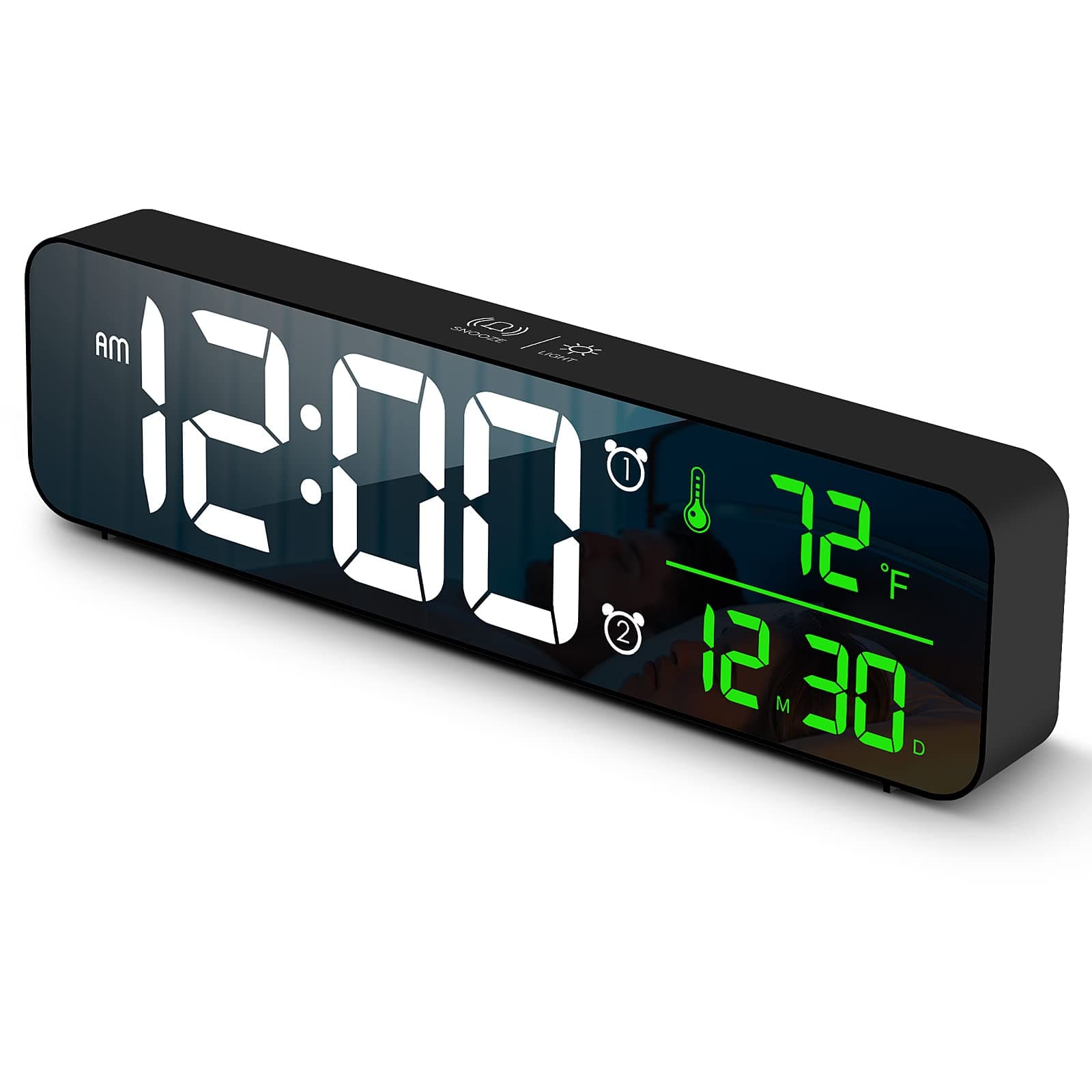 Digital Clock Large Display, Alarm Clock for Living Room Office Bedroom Decor, LED Corded Electric, Date Temp Display Wall Clock, Automatic Brightness Dimmer Smart Cool Modern Desk Accessories Black