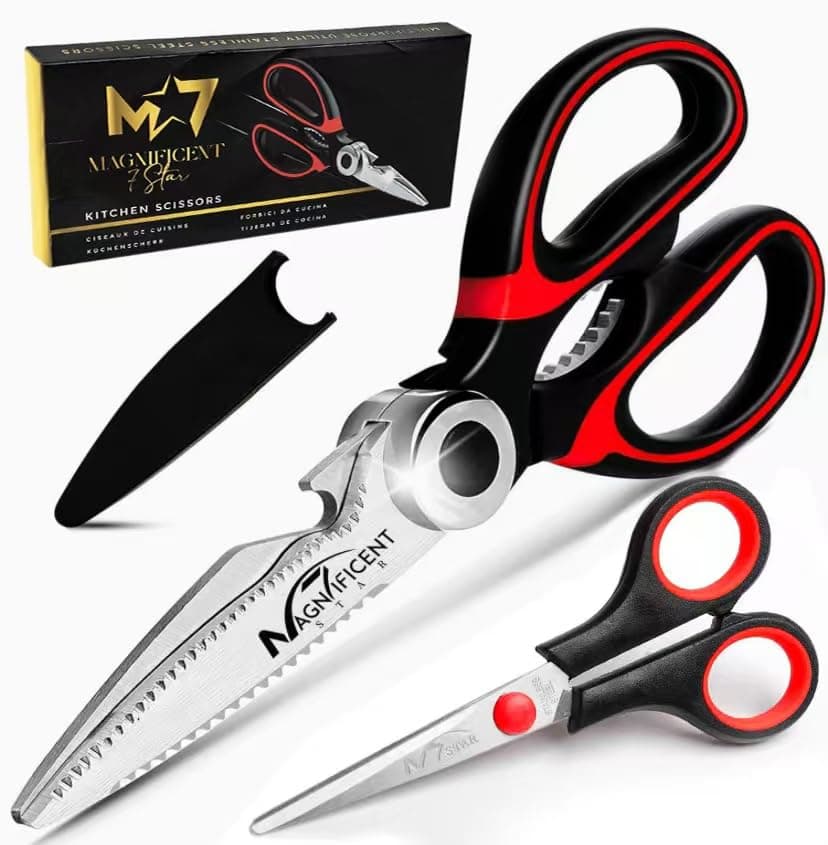 Magnificent Latest Heavy Duty Sharp Kitchen Scissors with Safety Cover and Gift, Multi-Function Kitchen Tool, Utility Kitchen Scissor, Shears for Poultry Fish Meat Vegetables Bone BBQ Nuts (RED)