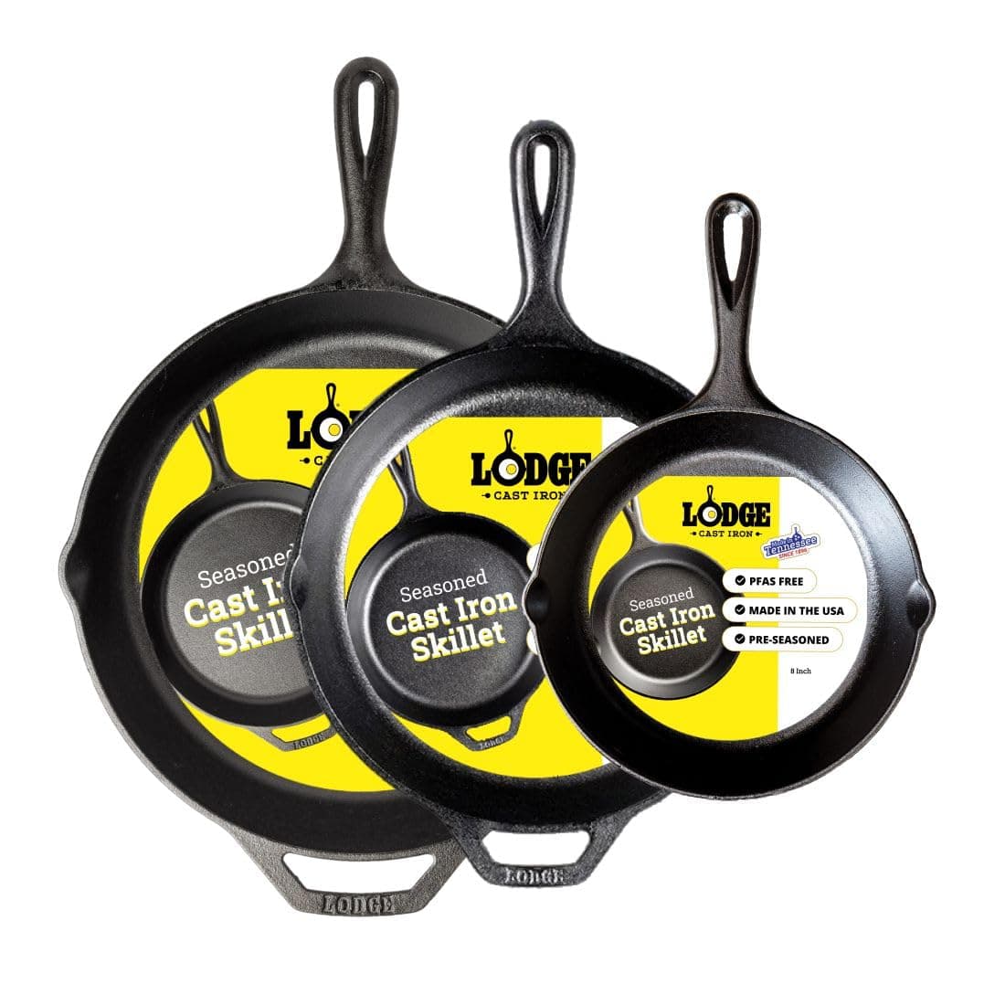 Pre-Seasoned Cast Iron Skillet Set - 3 Piece, Includes 8 Inch, 10.25 Inch and 12 Inch Skillets