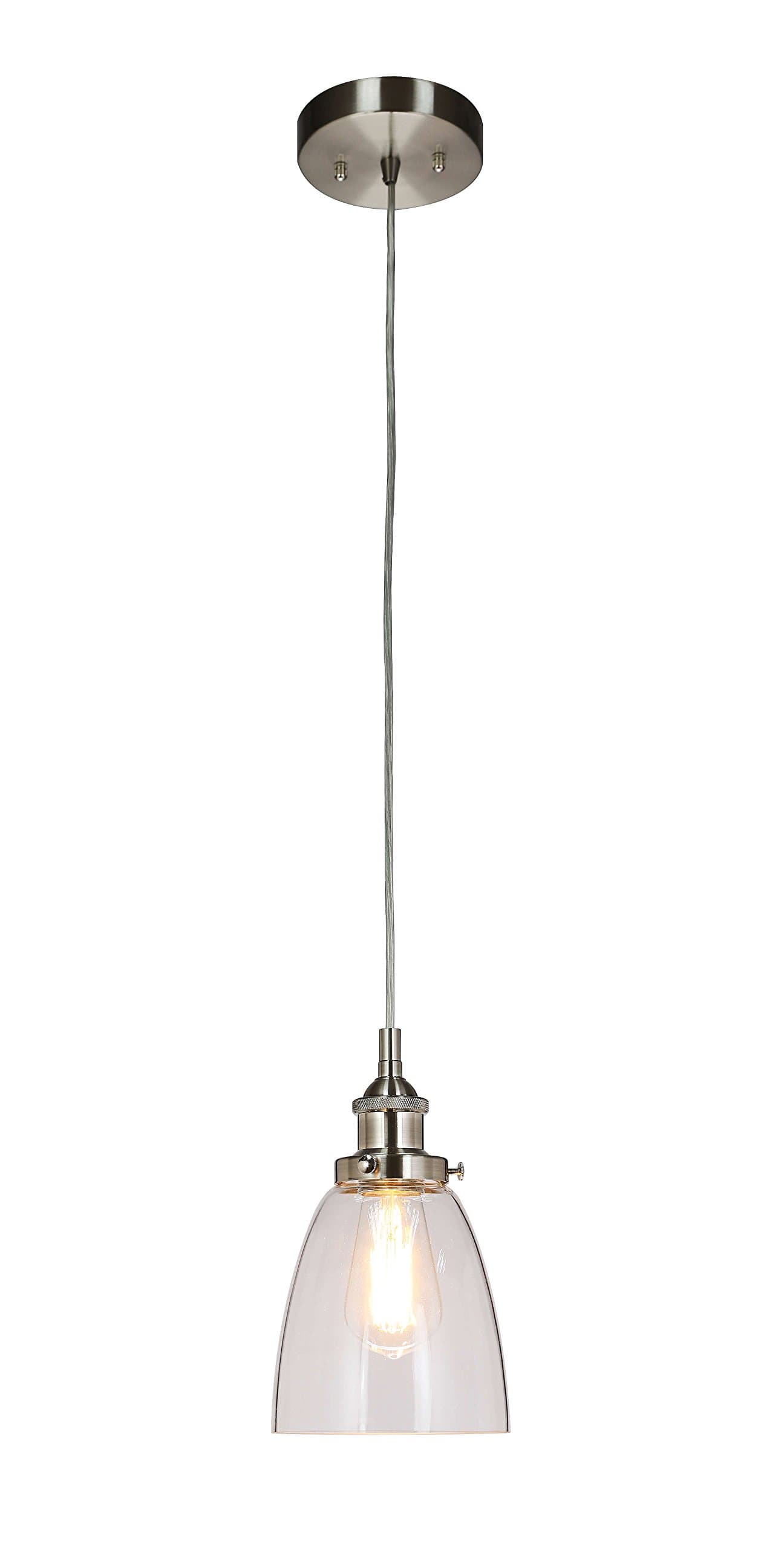 Pendant Light 1 Light Mini Pendant Light with Glass, Modern Hanging Ceiling Light Fitting Brushed Nickel for Loft, Bar and Kitchen XB-P160