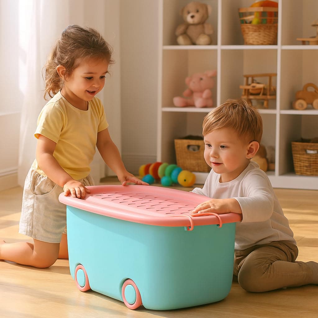 - PARASNATH Rolling Storage Container Box (BluePink Colour)- 25 Litre Large With Wheels Size (50X33X26 cm) Launch Offer Actual Price 1499, Polypropylene, Plastic, Rectangular