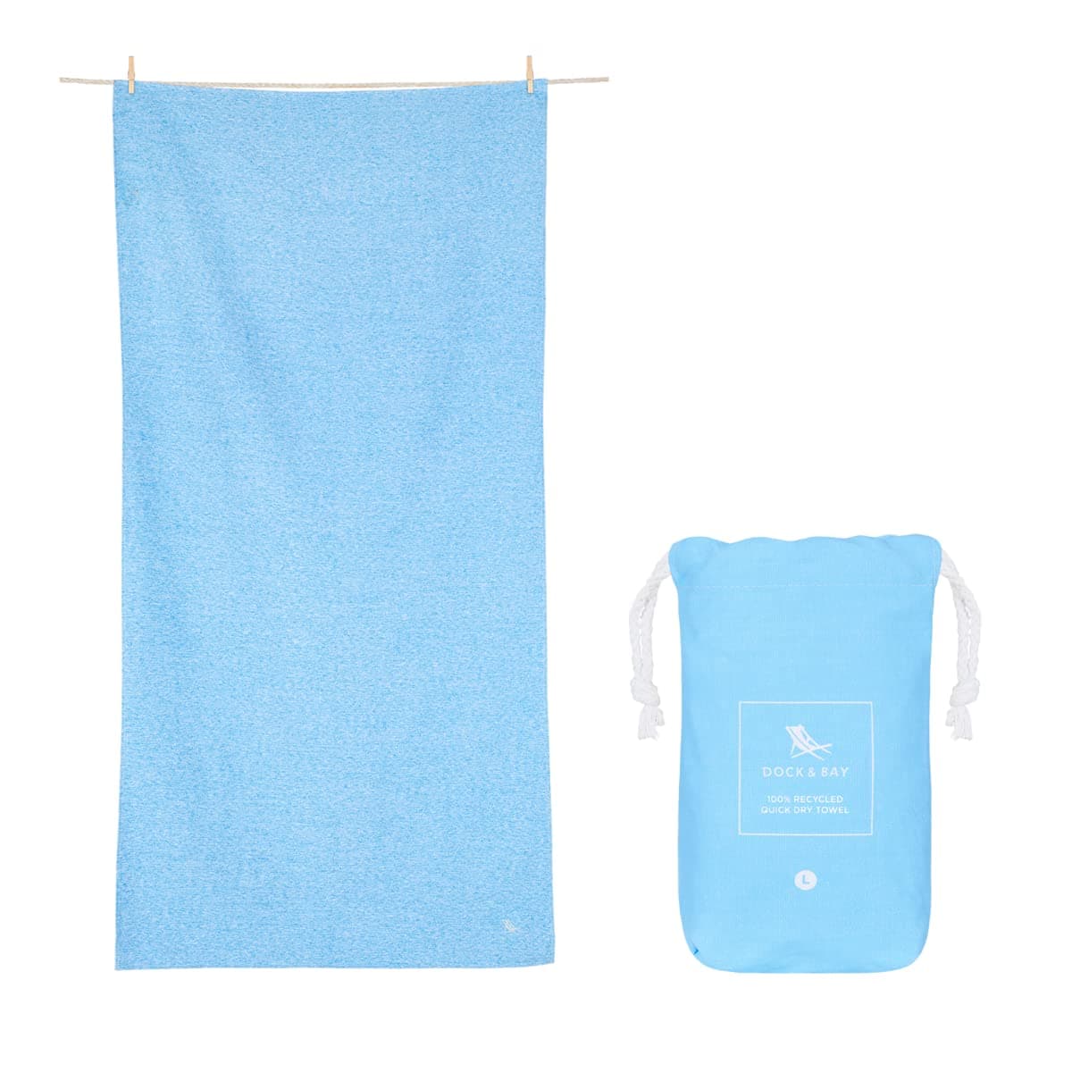 Dock & Bay Customized Beach Towel - Quick Dry, Sand Free - Compact, Lightweight - 100% Recycled - Includes Bag - Essential - Lagoon Blue - Large