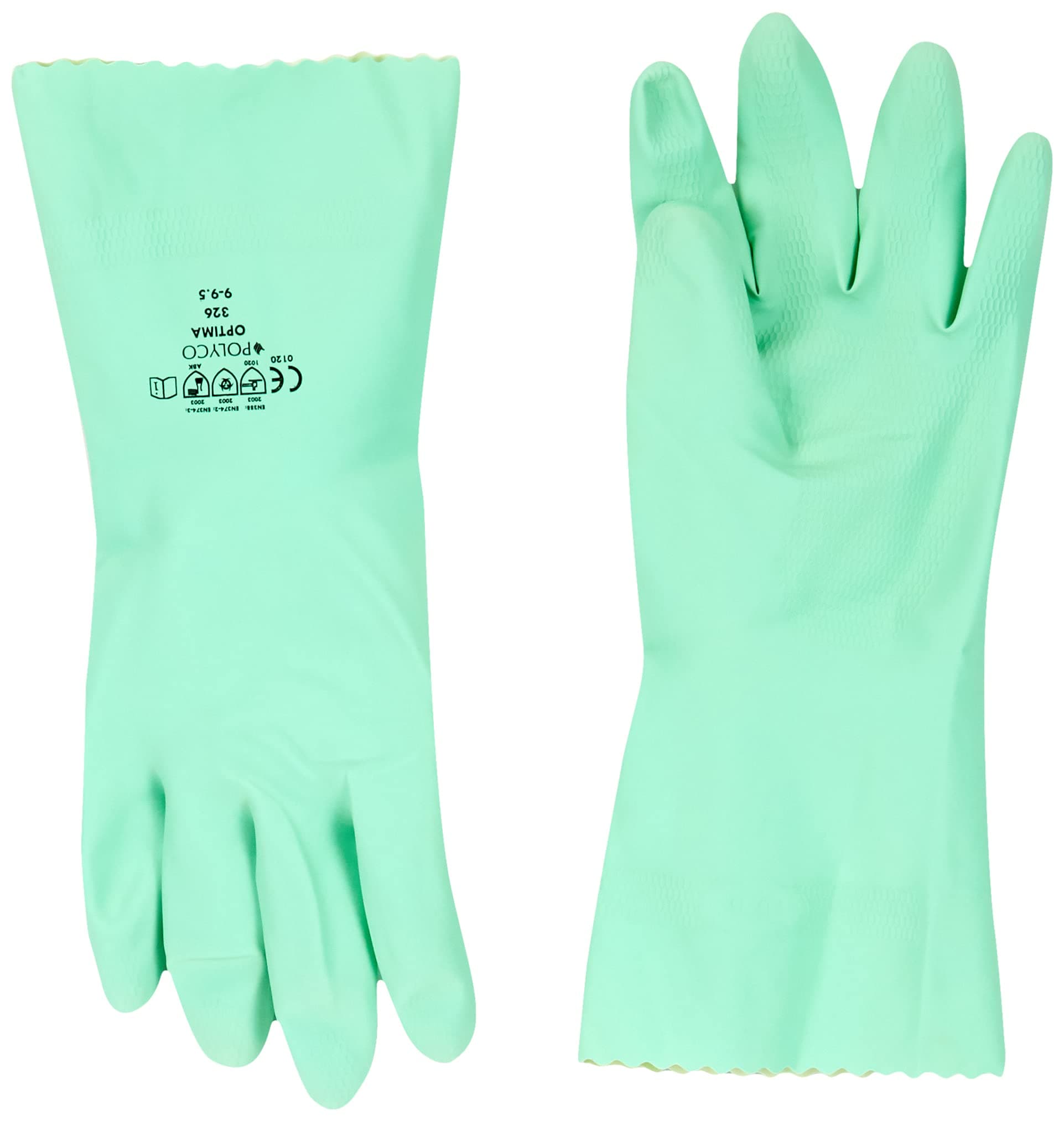 326 Optima Chemical Resistant Flock Lined Gloves, Single Pair, Size 9/Large, Green