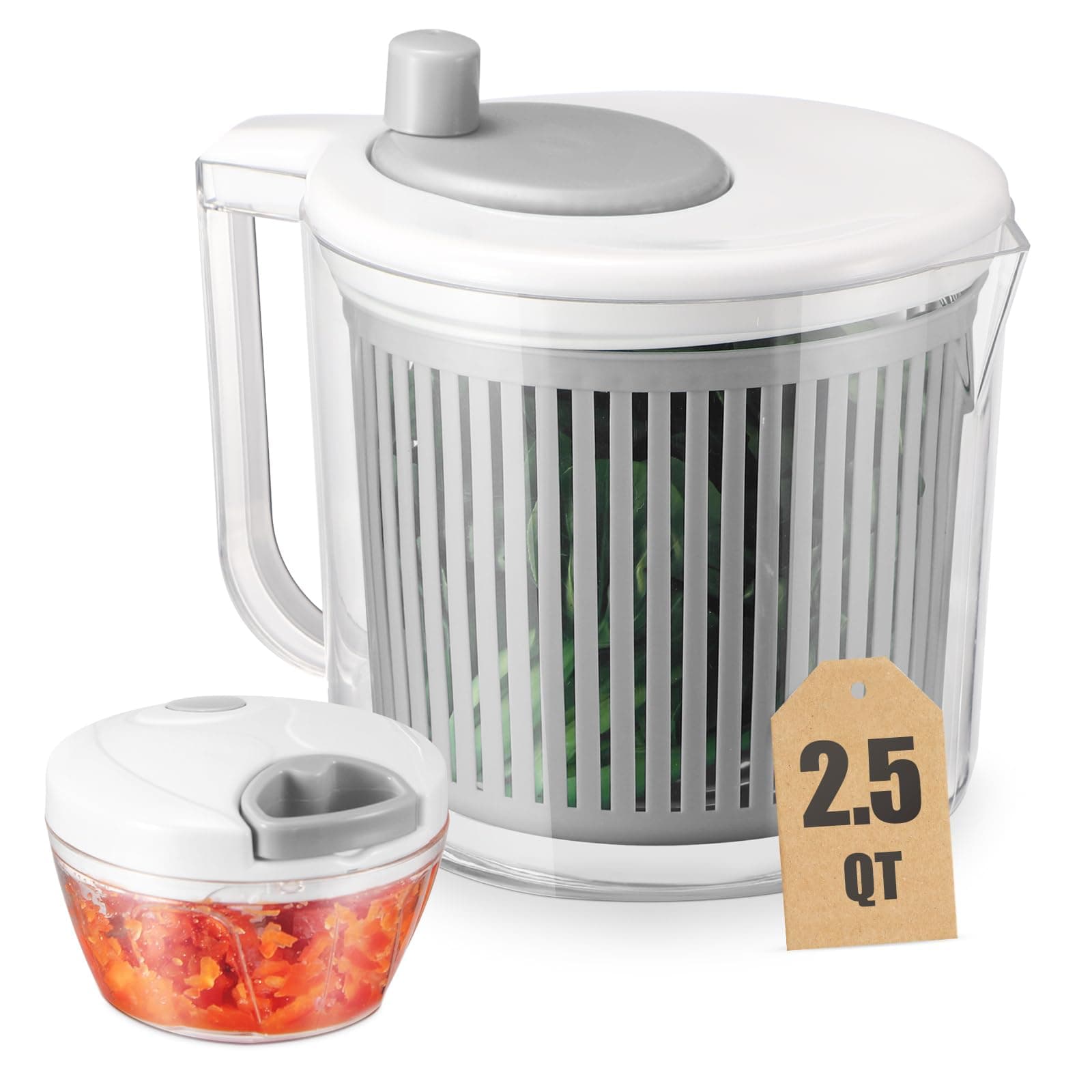 Salad Spinner with Chopper Set,2.5Qt Lettuce Spinner with Built-in Colander and Measuring Cup Bowl,Small Plastic Fruit Cleaner Pasta Dryer Herb Cleaner,Single Serve Quick Veggie Prepping Set
