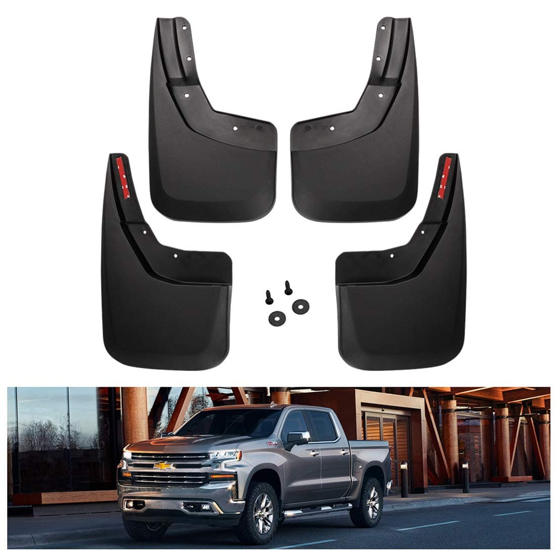 KIWI MASTER Mud Flaps for 2014-18 Chevy Silverado 1500 Accessories, 2019 Silverado 1500 LD, 2015-19 Silverado 2500/3500, Heavy Duty Mud Guards, Front & Rear Splash Guards, No Drill, 4 Pcs Set