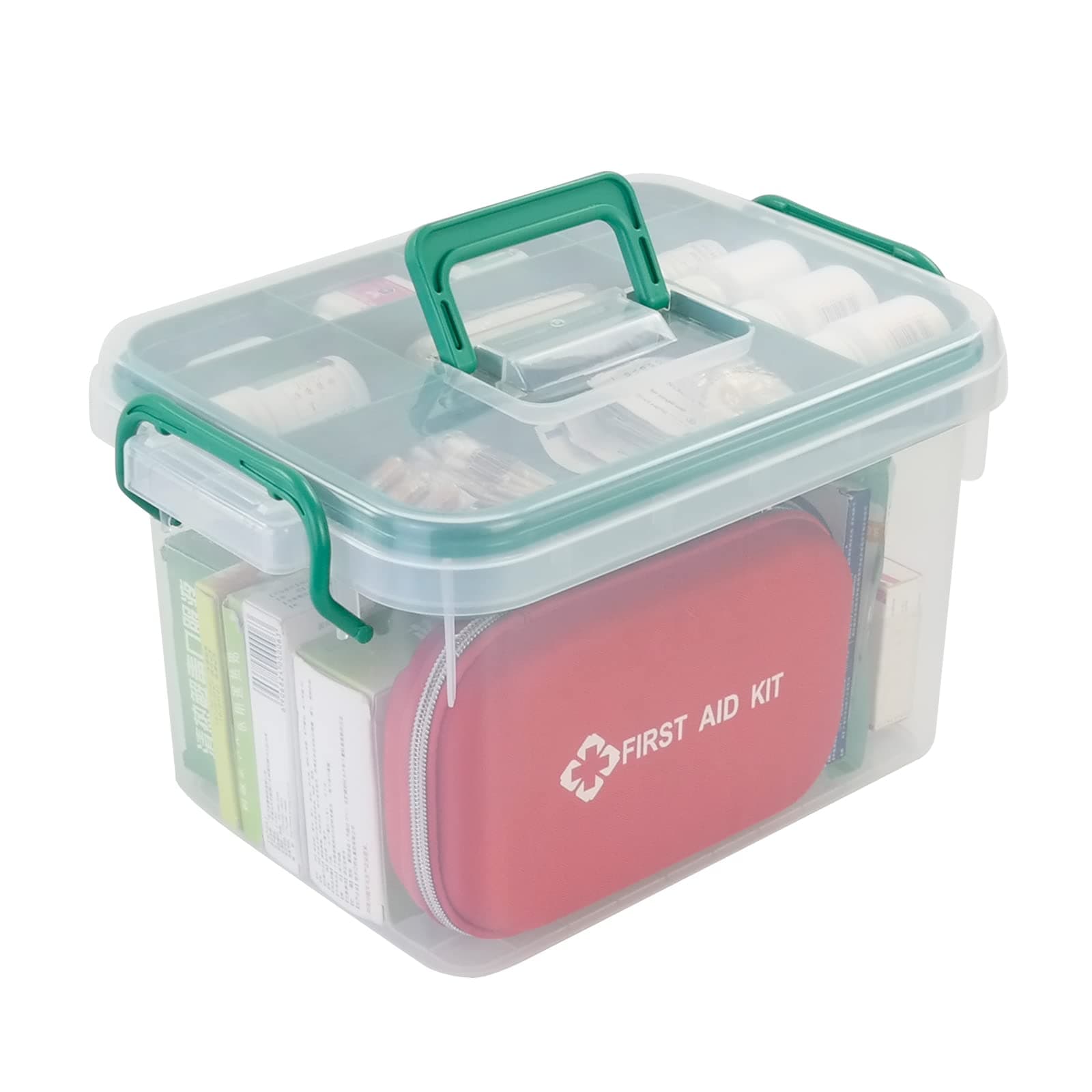 Idomy 1-Pack Clear Medication Storage Box with Lid, Large First Aid Kit Box Organizer Empty