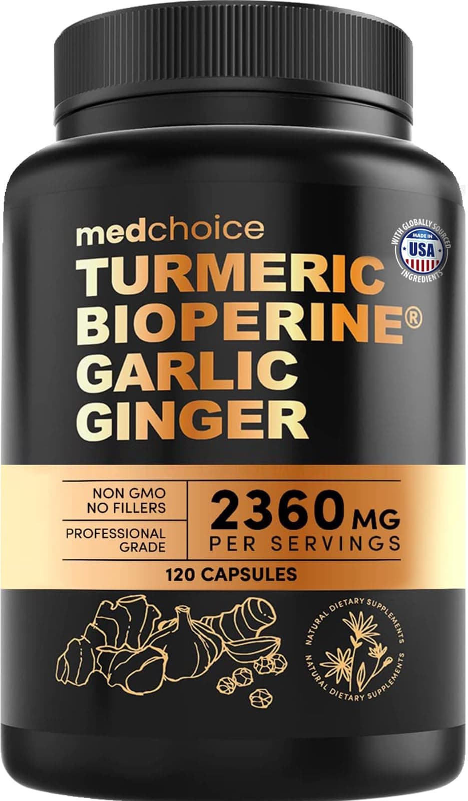 4-in-1 Turmeric Joint Support Supplements with Garlic and BioPerine - 2360 mg High Potency Herbal Blend for Mobility, Everyday Flexibility, Digestive Comfort, and Active Aging Support (120ct)