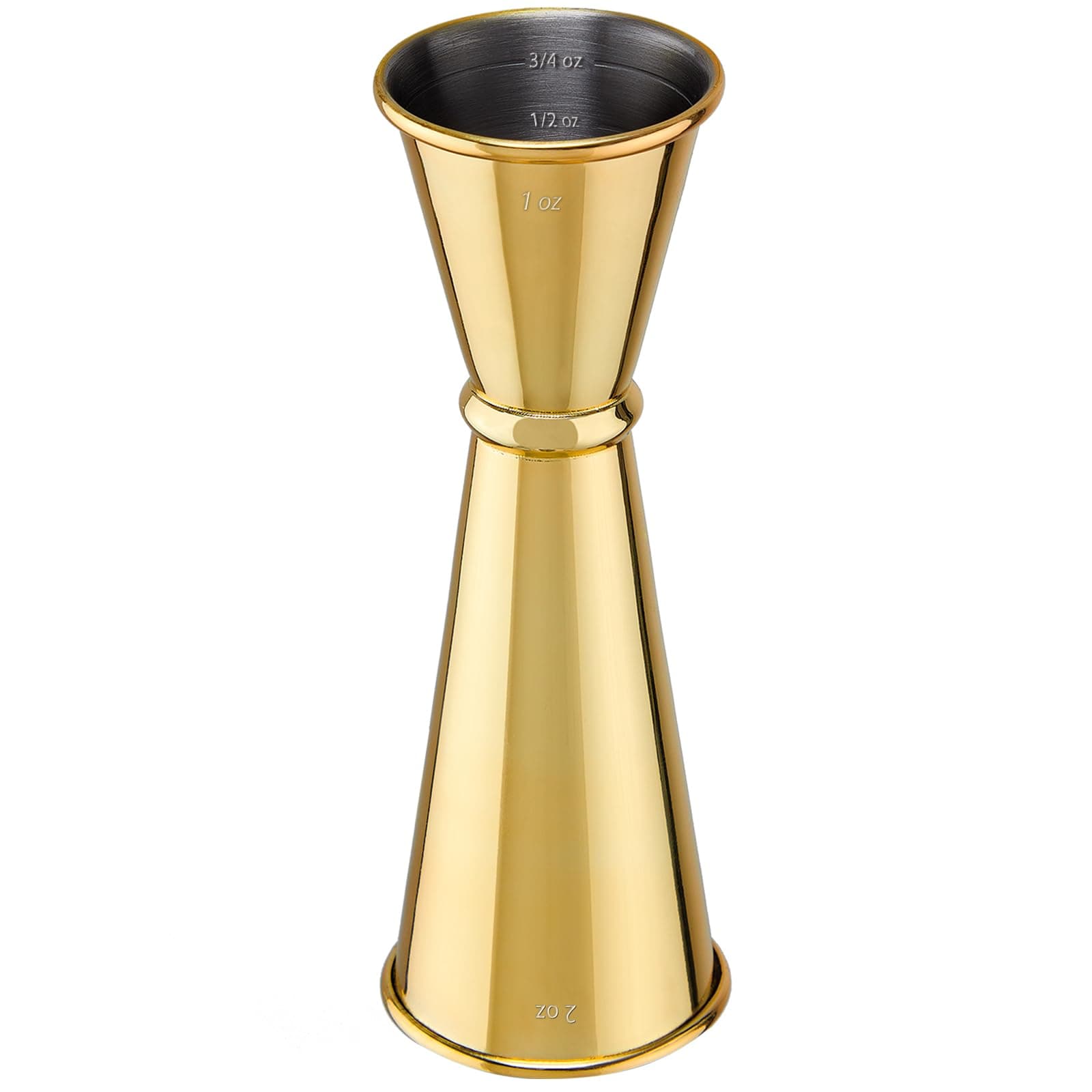 Jigger for Bartending, Briout Double Cocktail Jigger Japanese Premium 304 Food Grade Stainless Steel Jigger 2 OZ 1 OZ with Measurements Inside, Gold