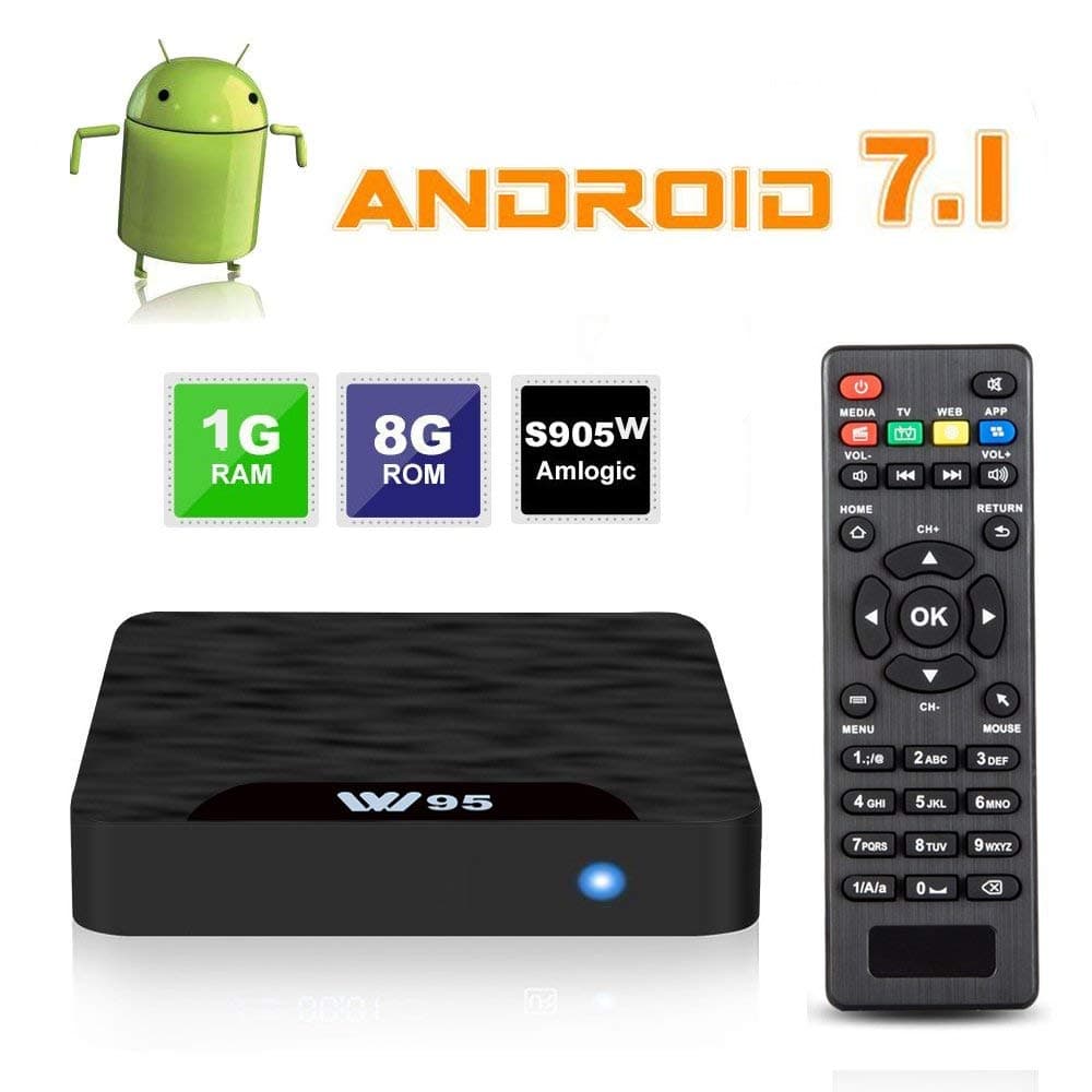 W95 4K Android 7.1 TV Box, 2018 Model C Smart TV Box, Amlogic S905W Quad-Core, 1GB RAM & 8GB ROM, 4K Ultra HD, H.265/WiFi 2.4GHz Smart TV Box, Support HDMI and AV Output with Remote Control