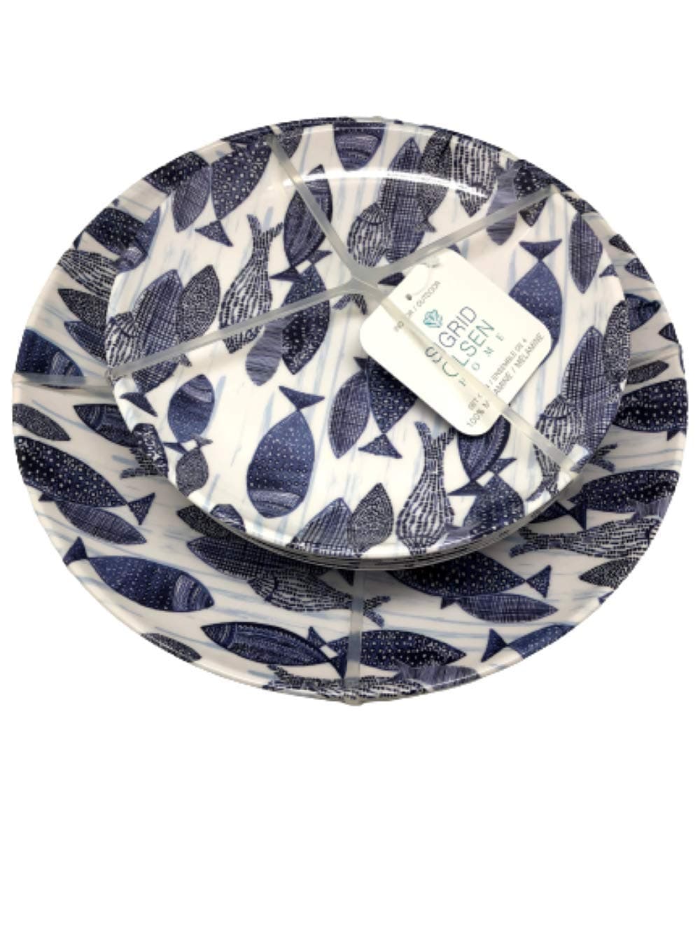 Sigrid Olsen Melamine Blue And White Fish Design | 4 Dinner Plates And 4 Salad/Dessert Plates Set | 8 Pieces | Indoor Outdoor Dinnerware
