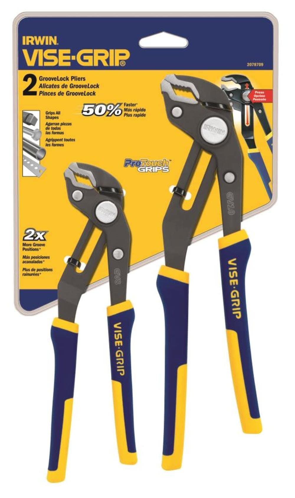 IRWIN Tools Vise-Grip GrooveLock Pliers Set, V-Jaw, 2 Piece, 2078709