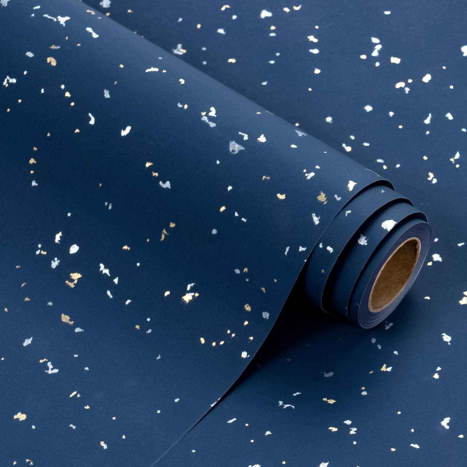 WRAPAHOLIC Navy Blue Wrapping Paper Roll - Mini Roll - 17 Inch x 16.5 Feet - Navy Blue Gold Design with Silky Touch Perfect for Birthday, Holiday, Wedding, Baby Shower