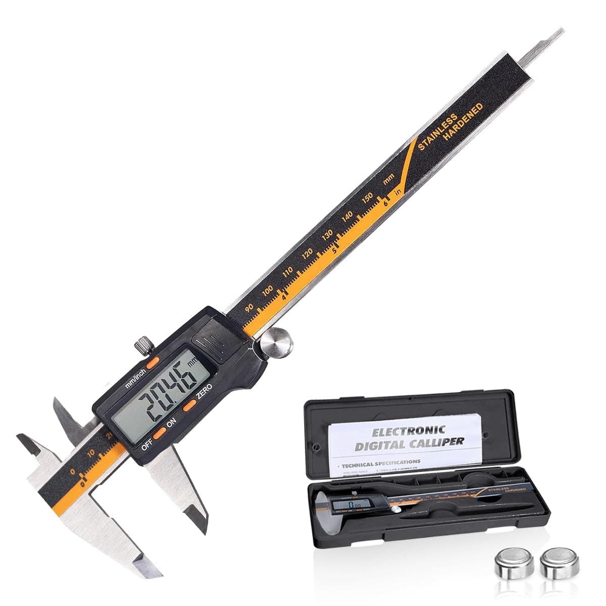 Digital Caliper Measuring Tool Stainless Steel Vernier Caliper Electronic Micrometer Caliper Large LCD Screen, Inch/Fractions/Millimeter Conversion 6in/150mm Slide Caliper Ruler for Home DIY Jewelry