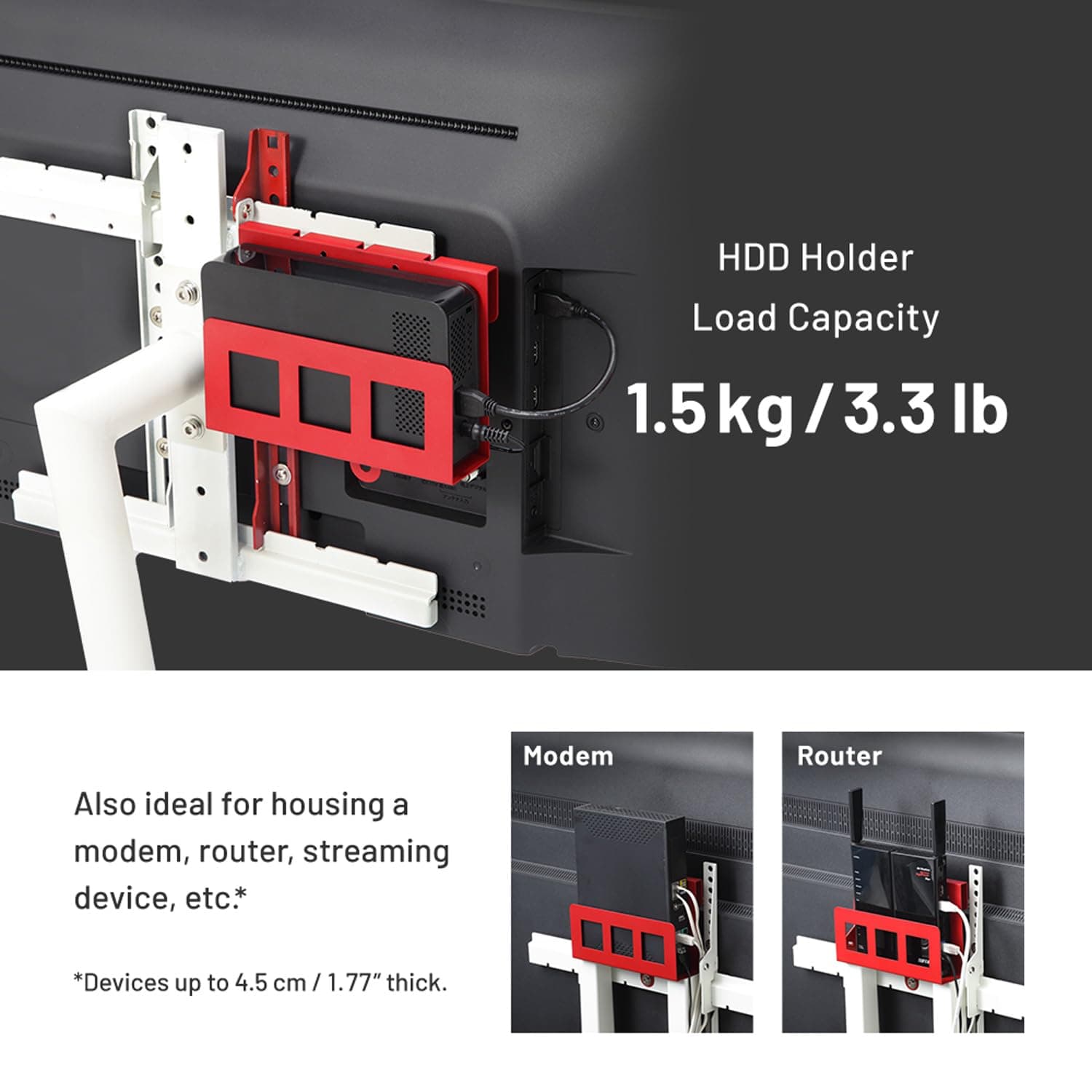 WALL HDD Hard Disk Drive, Streaming Device, Router, Modem Holder for All WALL TV Stand Models