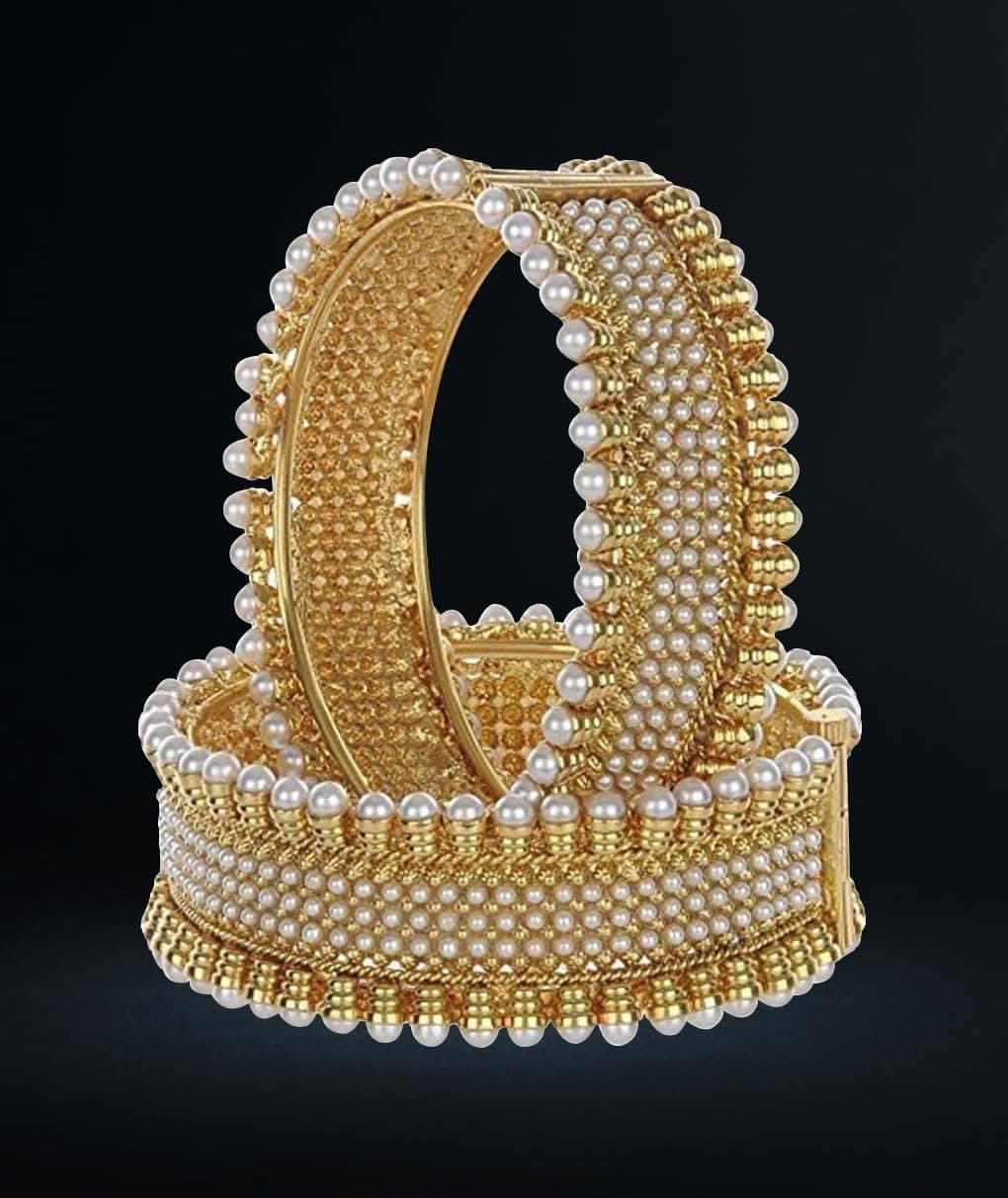 YouBella スタイリッシュ トラディショナル ジュエリー 金メッキ パール バングル セット 女性用, 2.4, ゴールドメッキ, パール