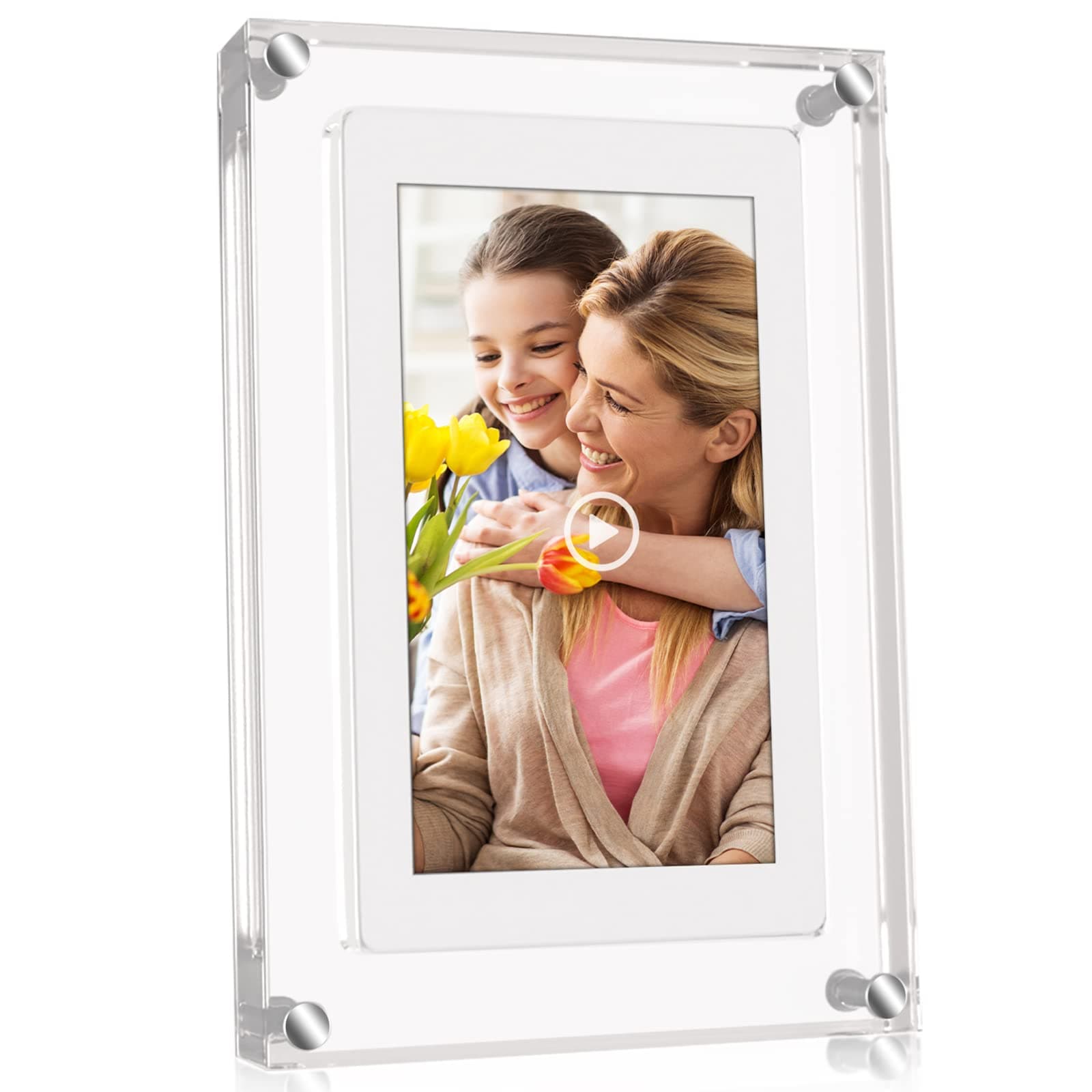 5'' Digital Picture-Video Frame, Premuim Acrylic Motion-Video Frame, 1GB Memory, 1000mAh Built-in Battery, Perfect for Home Decor and Heartfelt Gifts