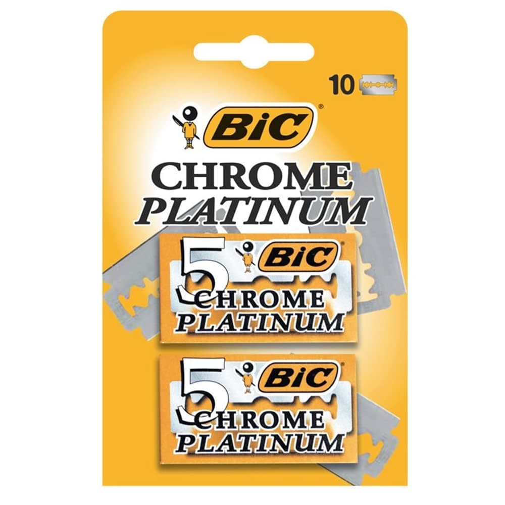 Chrome Platinum, Double Edge Safety Razor, Disposable Single Blades, Stainless Steel, Pack of 10