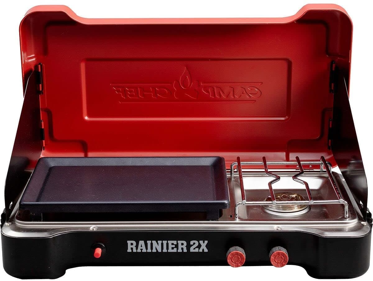 Camp Chef MSGGX Mountain Series Rainier 2X Combo Two Burner Cooking System with Griddle & Carry Bag