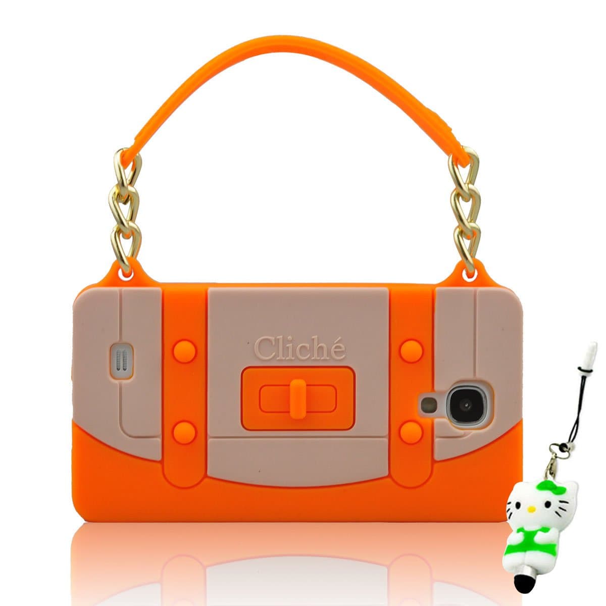 I Need 3D Cute Handbag Soft Silicone Case Cover Compatible for Samsung Galaxy S4 SIV i9500 with 3D Kitty Stylus Pen(Orange)