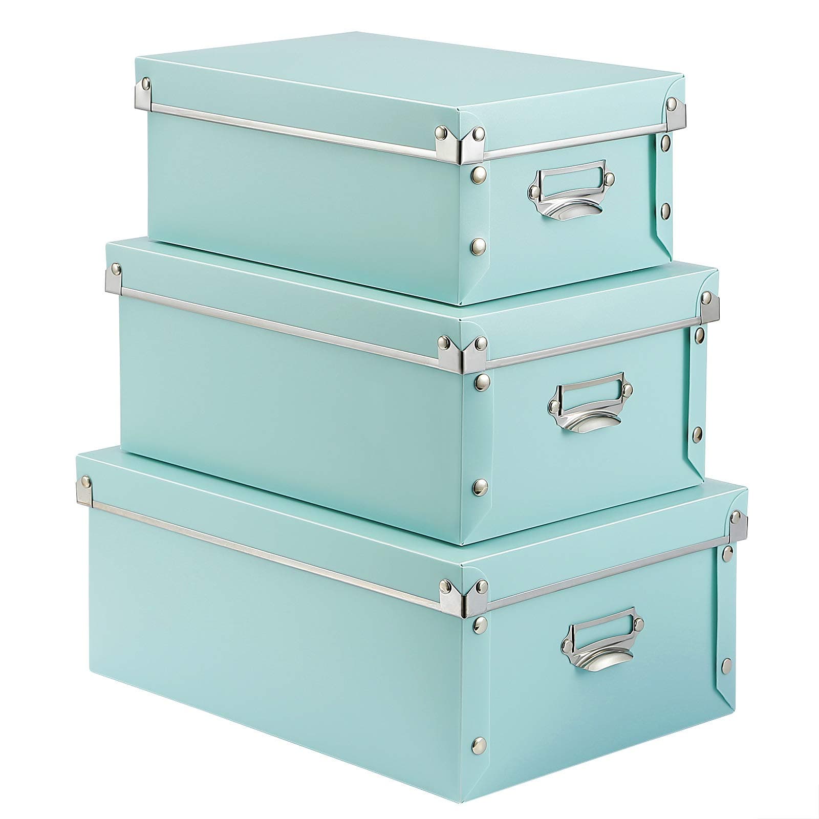 SEEKIND Storage Box, Decorative Storage Bins with Lid,3 in 1 Set,Plastic,with Handles,Press-Stud Fastening,Moisture-proof,Foldable for Space Saving Storage,for Clothes,Cosmetic,Blankets (Translucent)