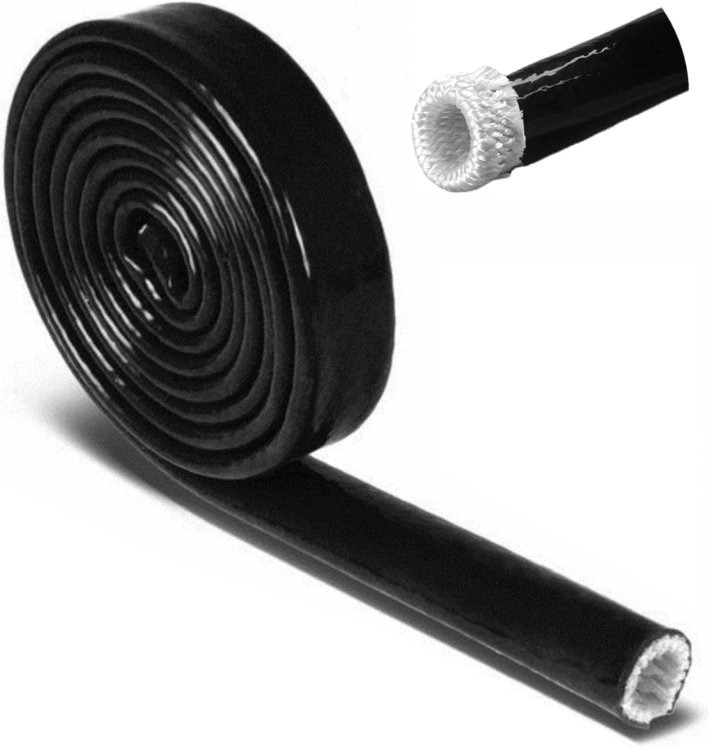 Insulation Heat Shielded Fire Thermo Armor Fire Sleeve Silicone Coated Fiberglass Heat Protection for Automotive Hose Lines & Electrical Wiring-(Black 1/2"ID x5FT)