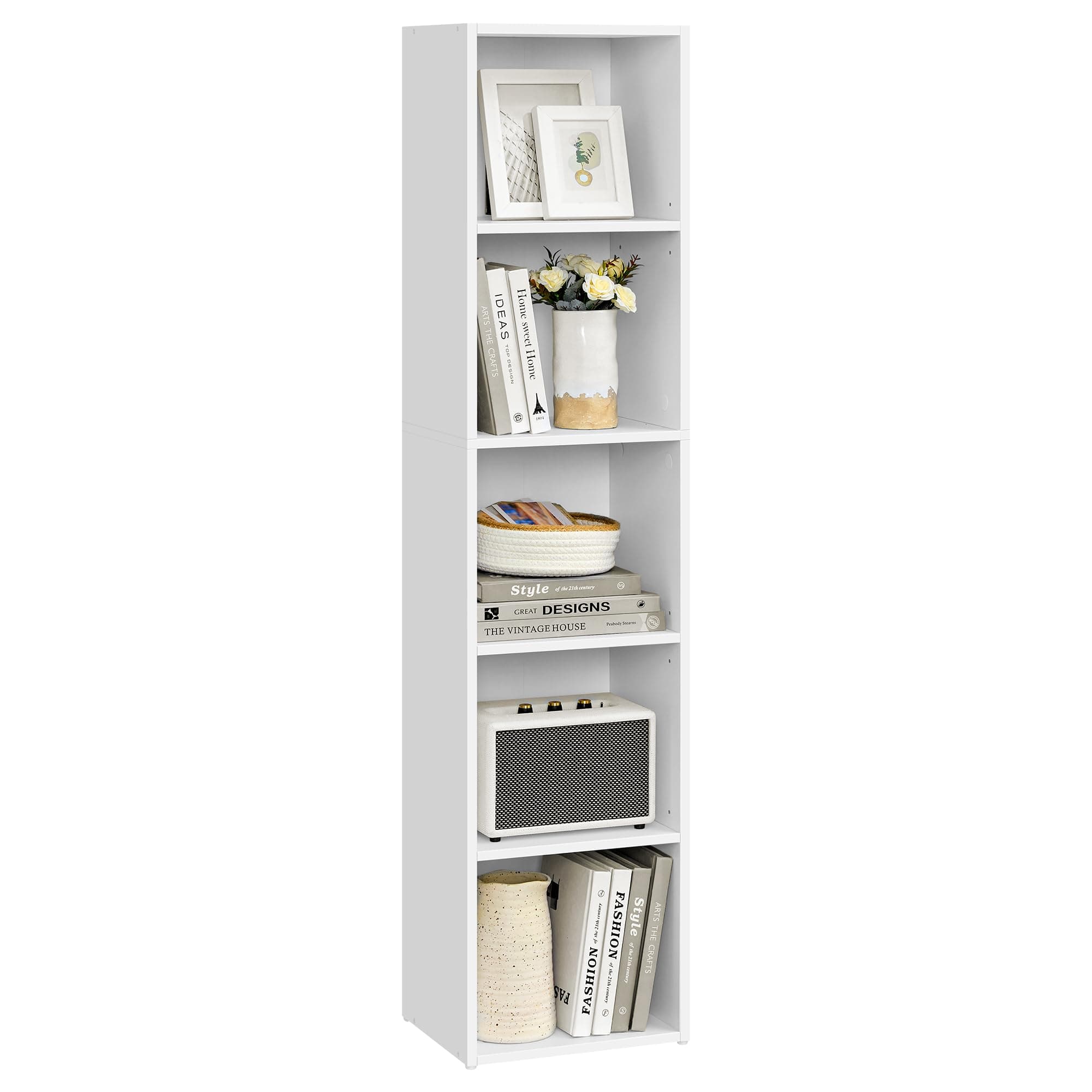 VASAGLE Custos Collection - Bookshelf, 5-Tier Bookcase, Book Shelf, Open Storage Shelf, 9.4 x 11.9 x 52.8 Inches, for Living Room, Home Office, Dinning Room, Cloud White ULBC419W01