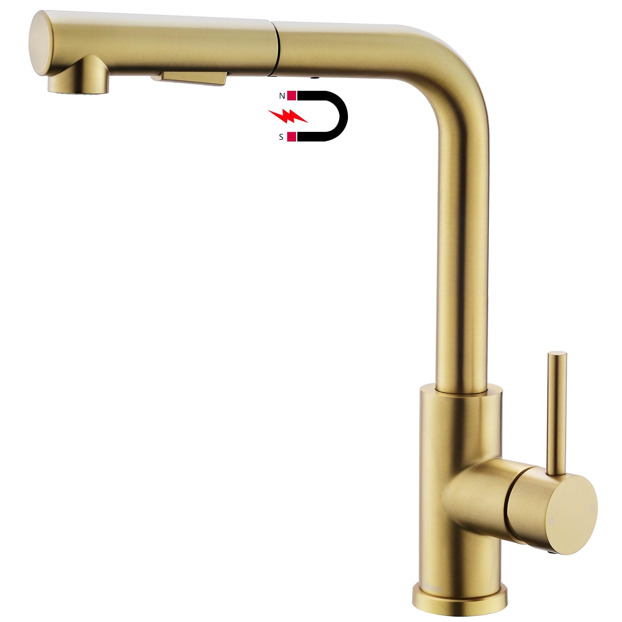 Tohlar Gold Kitchen Tap, Taps with Pull Out Sprayer, Brushed Stainless Steel Mixer 1 Hole 360° Swivel Spout Magnet Bar Sink Faucet 2 Water Modes, Single Lever Tap in Gold, (S048)